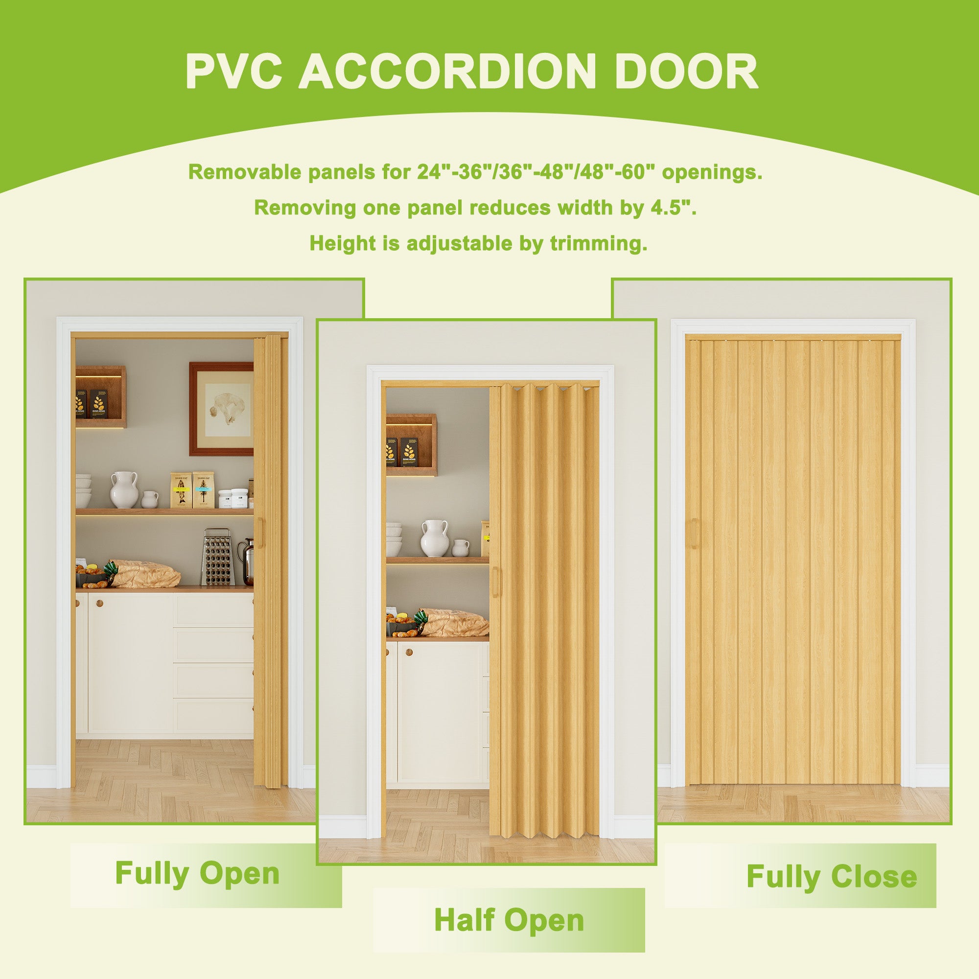 Ark Design Upgrade Dual Layer Trimmable Oak Vinyl Accordion Door with Handles and Magnetic Door Lock