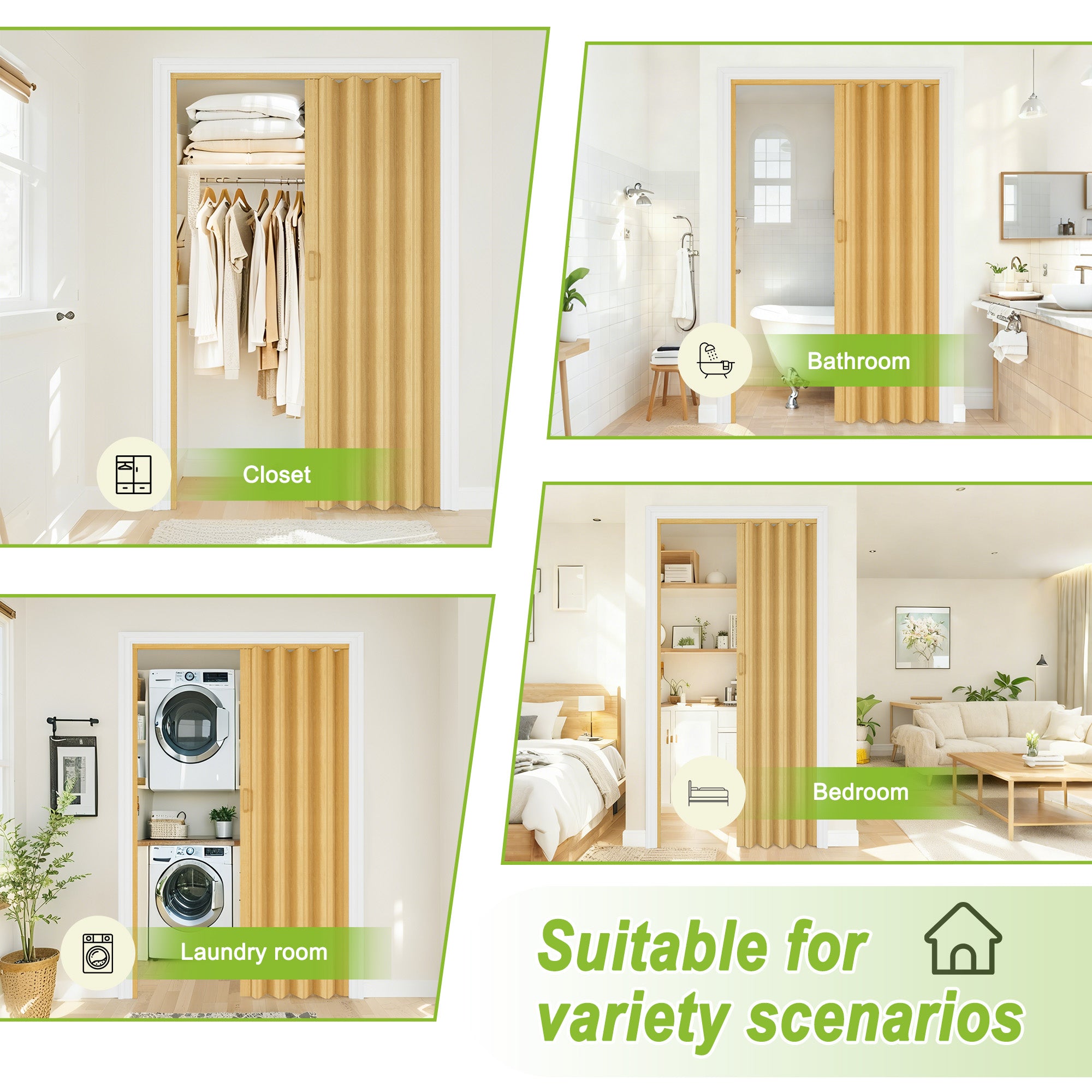 Ark Design Upgrade Dual Layer Trimmable Oak Vinyl Accordion Door with Handles and Magnetic Door Lock