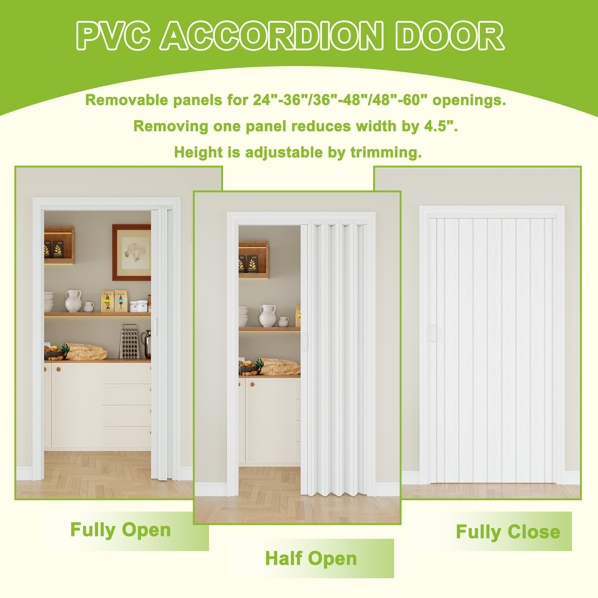 Dual Layer Accordion Door with Handles & Magnetic Lock, White Vinyl