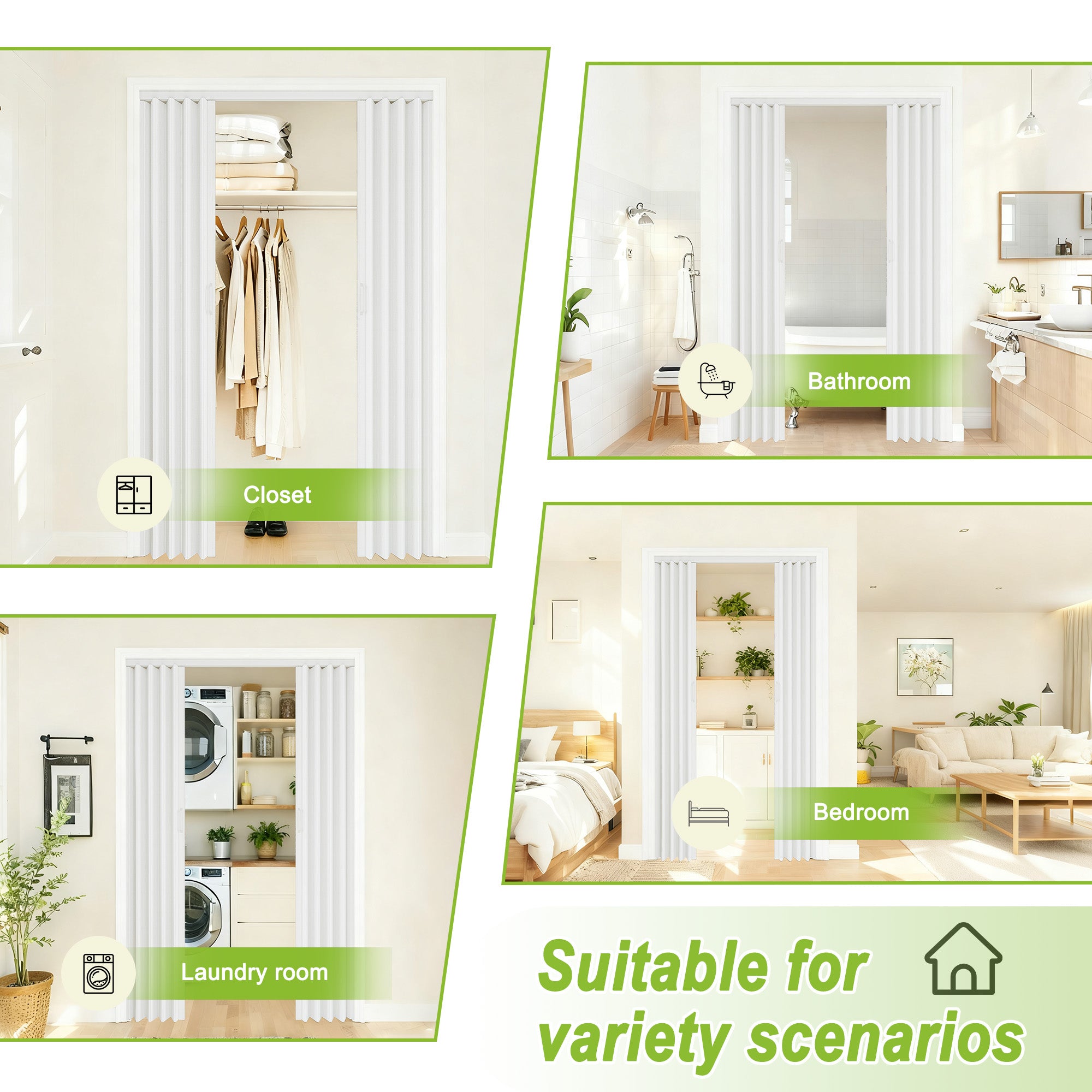 Ark Design Upgrade Dual Layer Trimmable White Vinyl Accordion Door with Handles and Magnetic Door Lock