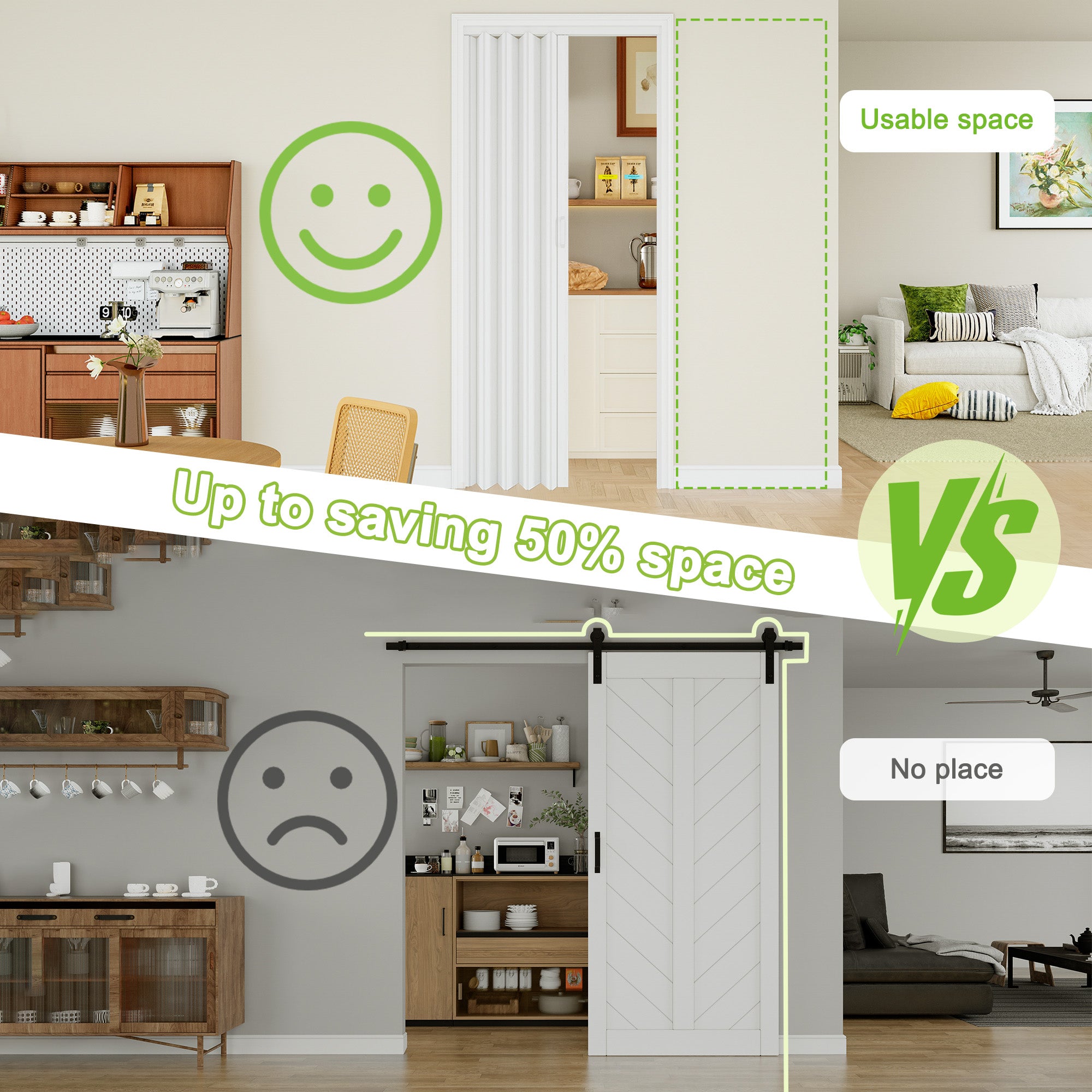 Ark Design Upgrade Dual Layer Trimmable White Vinyl Accordion Door with Handles and Magnetic Door Lock