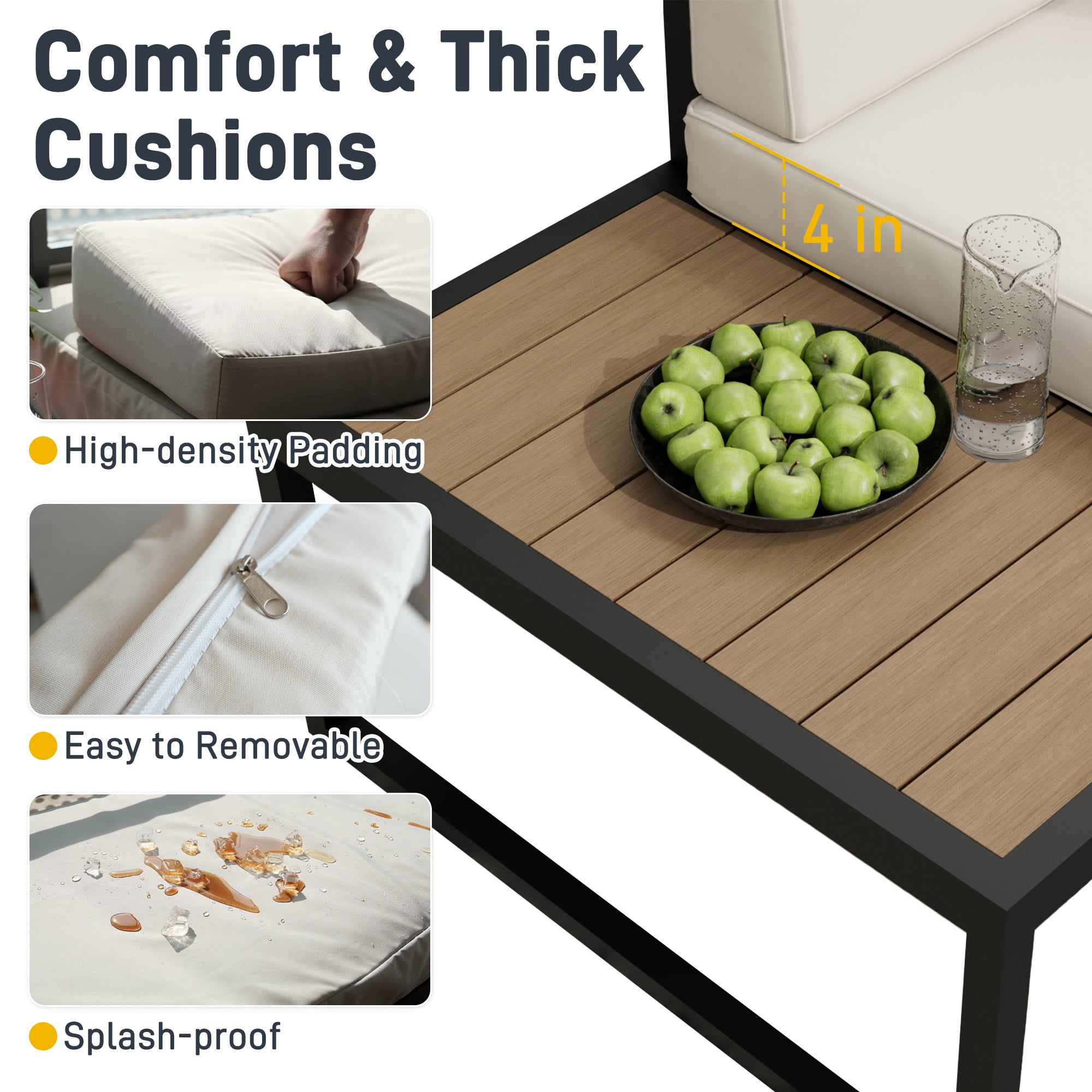 Ark Design 6 Piece Aluminum Outdoor Patio Furniture, with Beige & Gray 2 Sets Sofa Cushion Covers, Outdoor Seating Conversation Set with Coffee Table, with Dust Cover Option