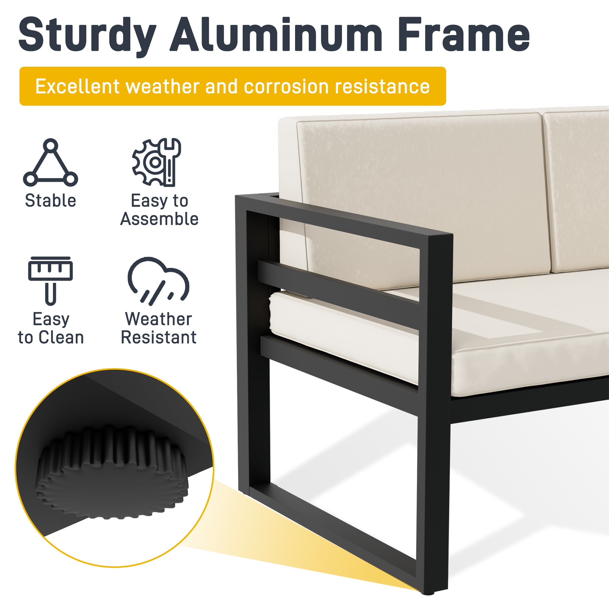 Ark Design 6 Piece Aluminum Outdoor Patio Furniture, with Beige & Gray 2 Sets Sofa Cushion Covers, Outdoor Seating Conversation Set with Coffee Table, with Dust Cover Option