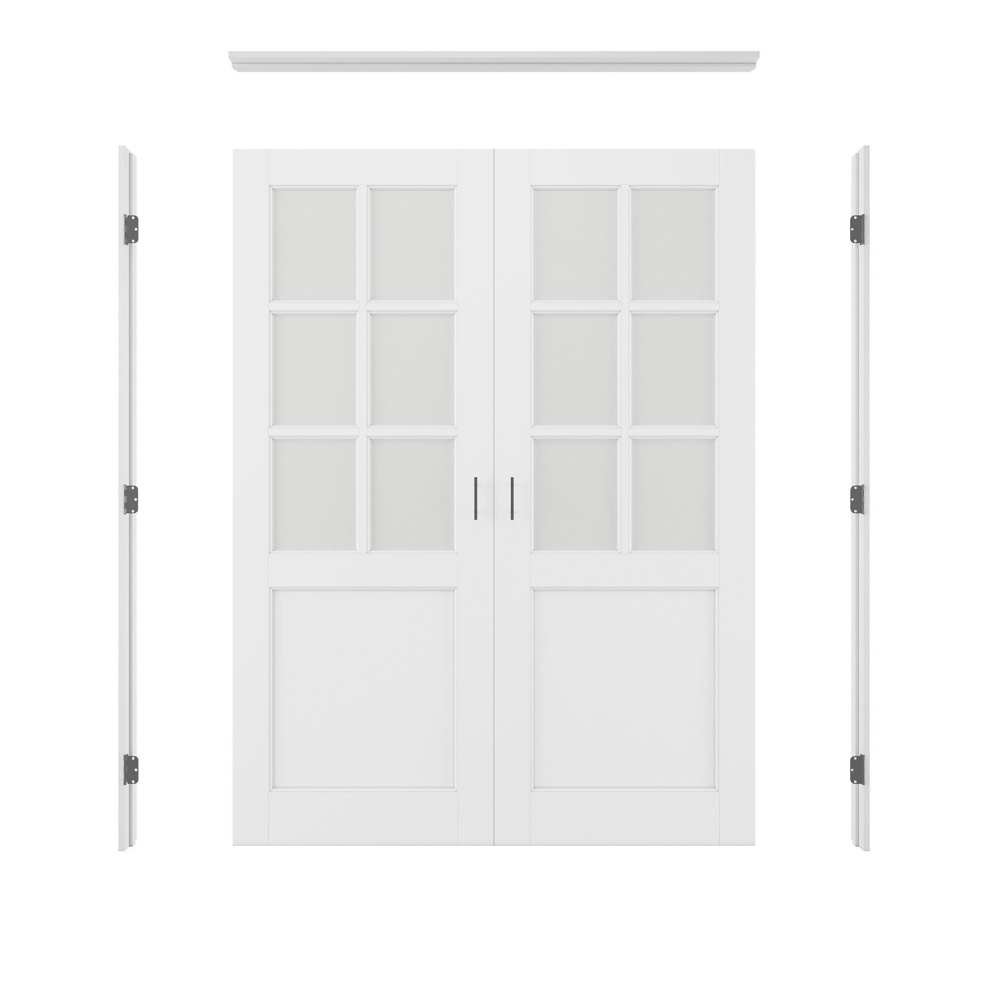 [Black Ball Catch Prehung French Door Collection] 6-Lite Frosted Glass White Solid Core Glass French Door Panels with Black Ball Catch Ready-to-Assemble Jamb