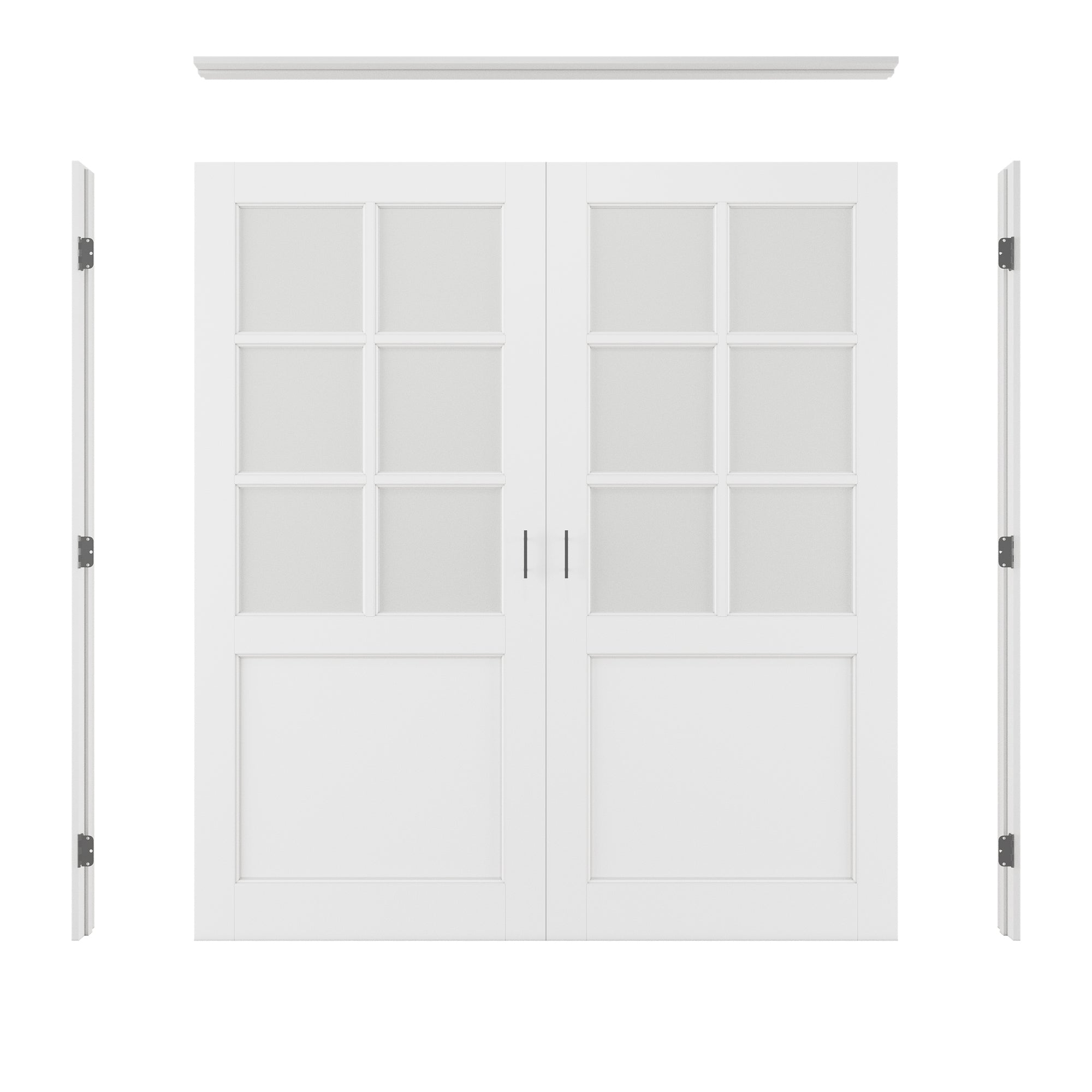 [Black Ball Catch Prehung French Door Collection] 6-Lite Frosted Glass White Solid Core Glass French Door Panels with Black Ball Catch Ready-to-Assemble Jamb