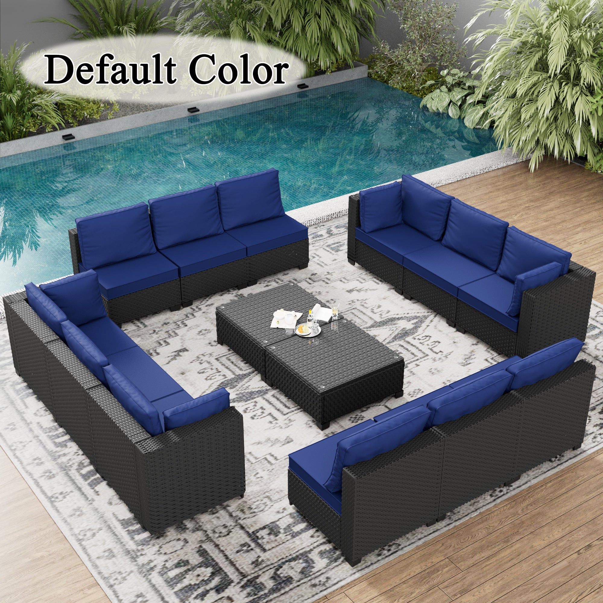 Ark Design 14-Piece Rattan Wicker Outdoor Patio Conversation SofaSeating Set with Coffee Table, Green Cushions with Sofa Protection Cover Option