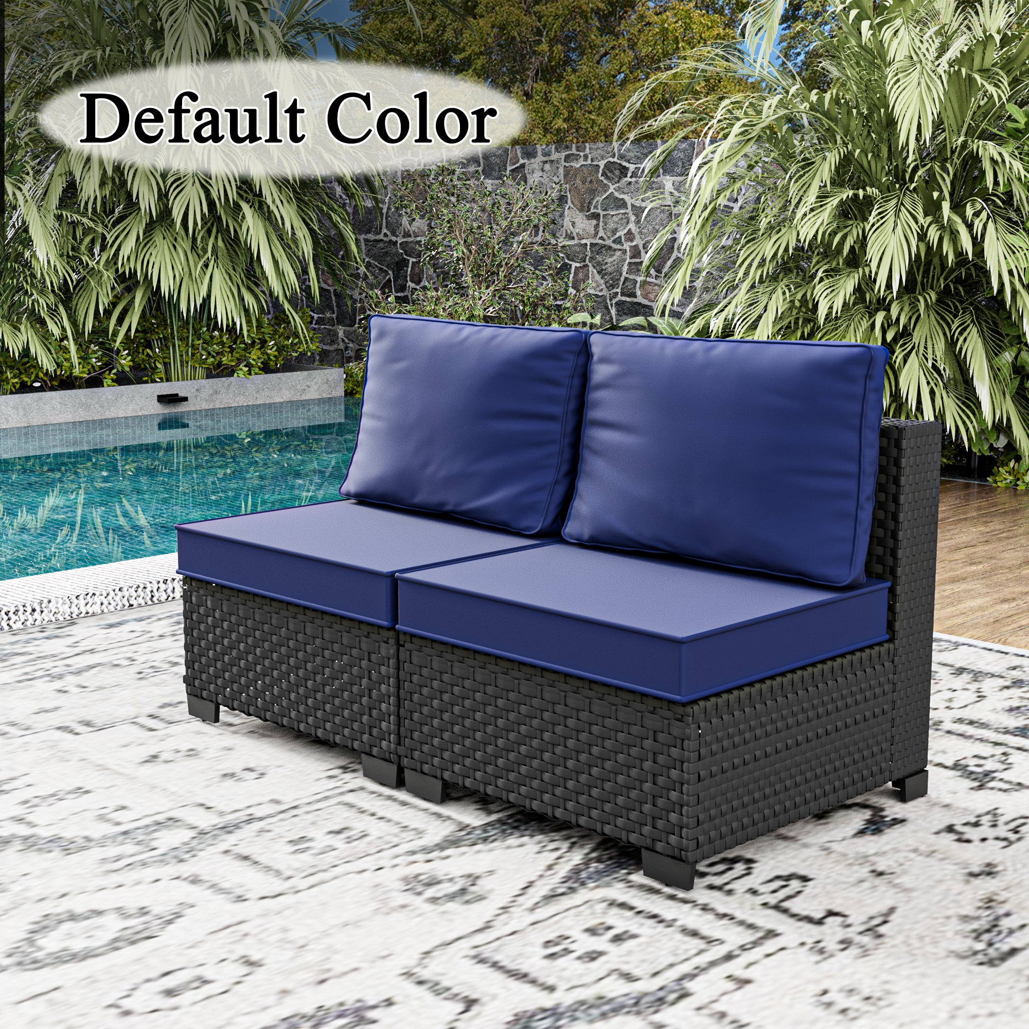Ark Design 2-Piece Rattan Wicker Outdoor Patio Conversation SofaSeating Set, Stripe Brown Cushions with Sofa Protection Cover Option