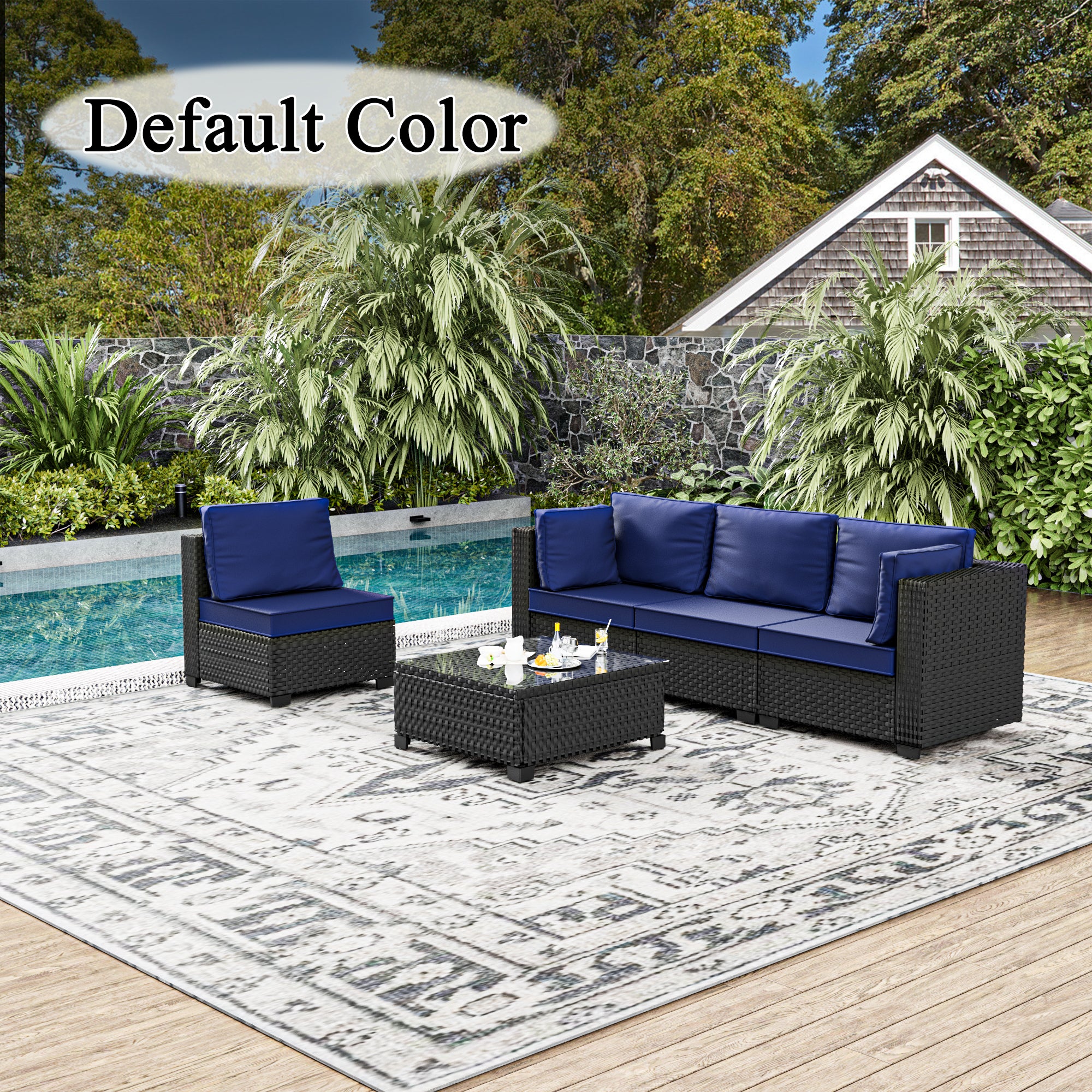 Ark Design 5-Piece Rattan Wicker Outdoor Patio Conversation SofaSeating Set with Coffee Table, Green Cushions with Sofa Protection Cover Option