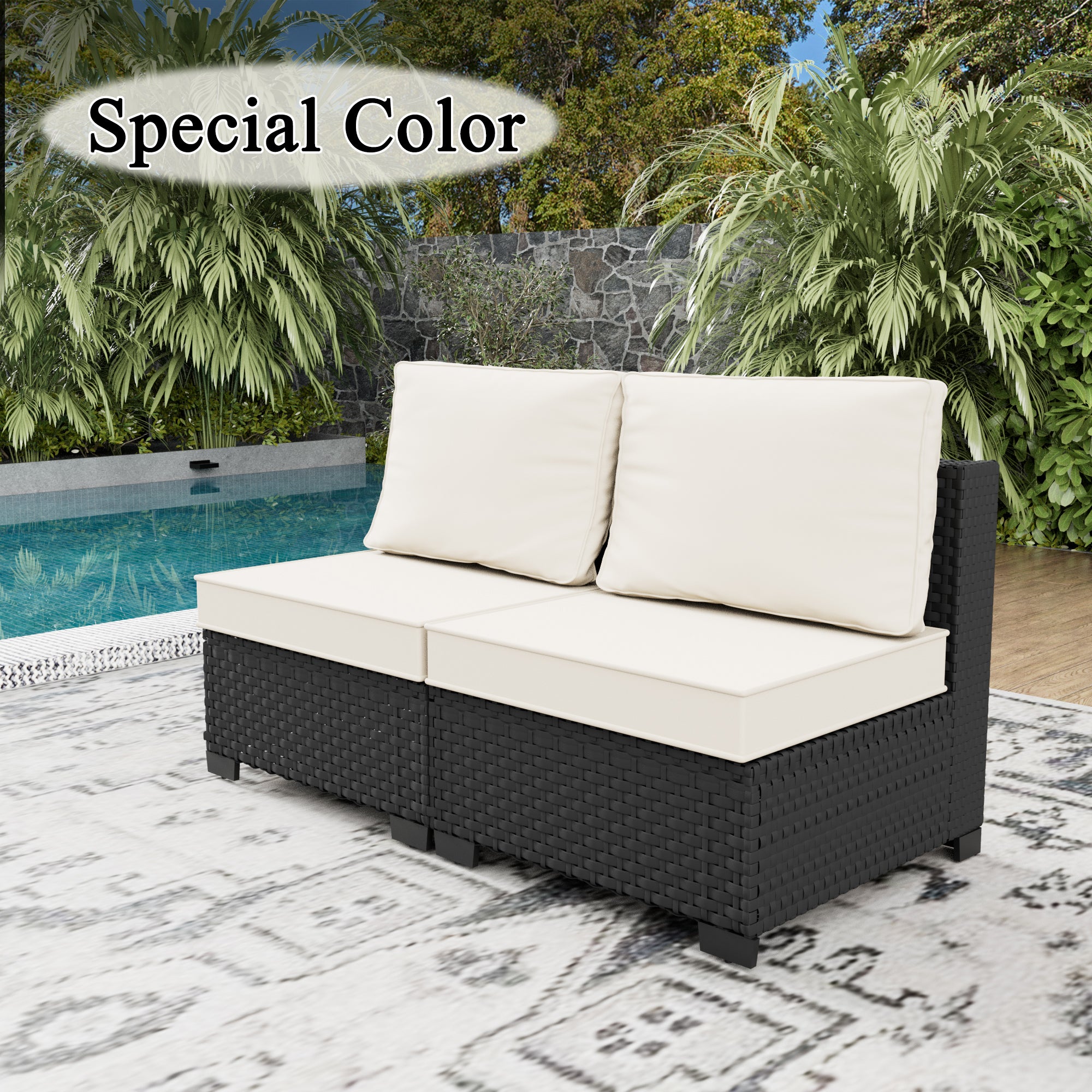 Ark Design 2-Piece Rattan Wicker Outdoor Patio Conversation SofaSeating Set, Beige Cushions with Sofa Protection Cover Option