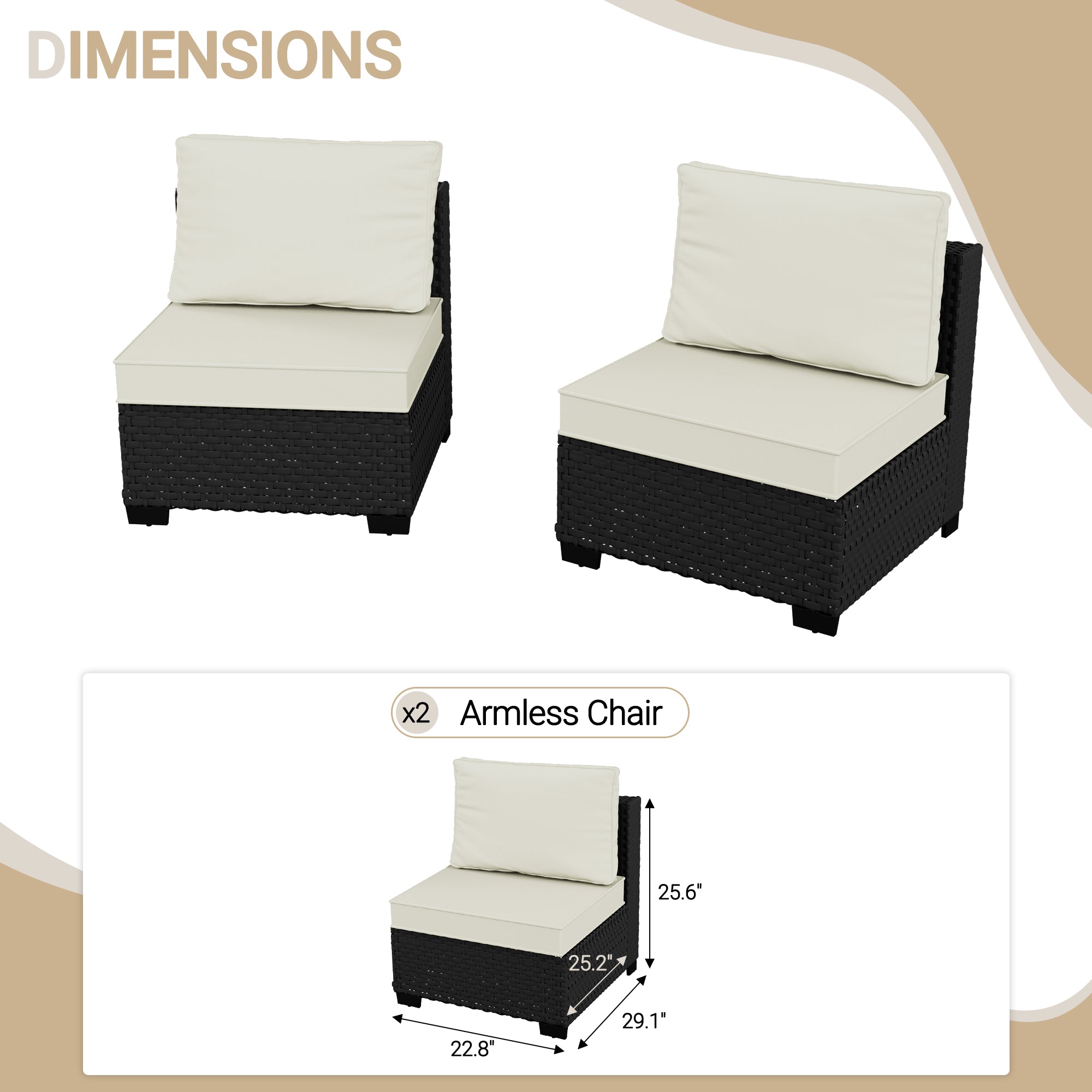 Ark Design 2-Piece Rattan Wicker Outdoor Patio Conversation SofaSeating Set, Beige Cushions with Sofa Protection Cover Option