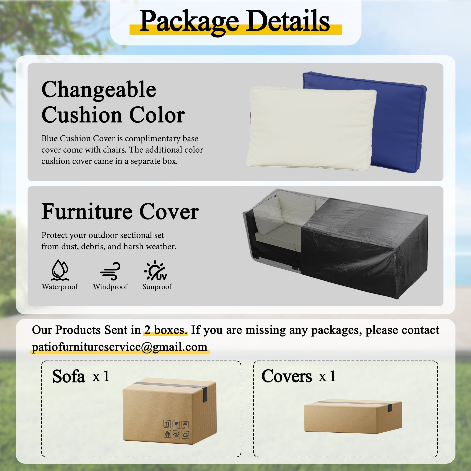 Ark Design 2-Piece Rattan Wicker Outdoor Patio Conversation SofaSeating Set, Beige Cushions with Sofa Protection Cover Option