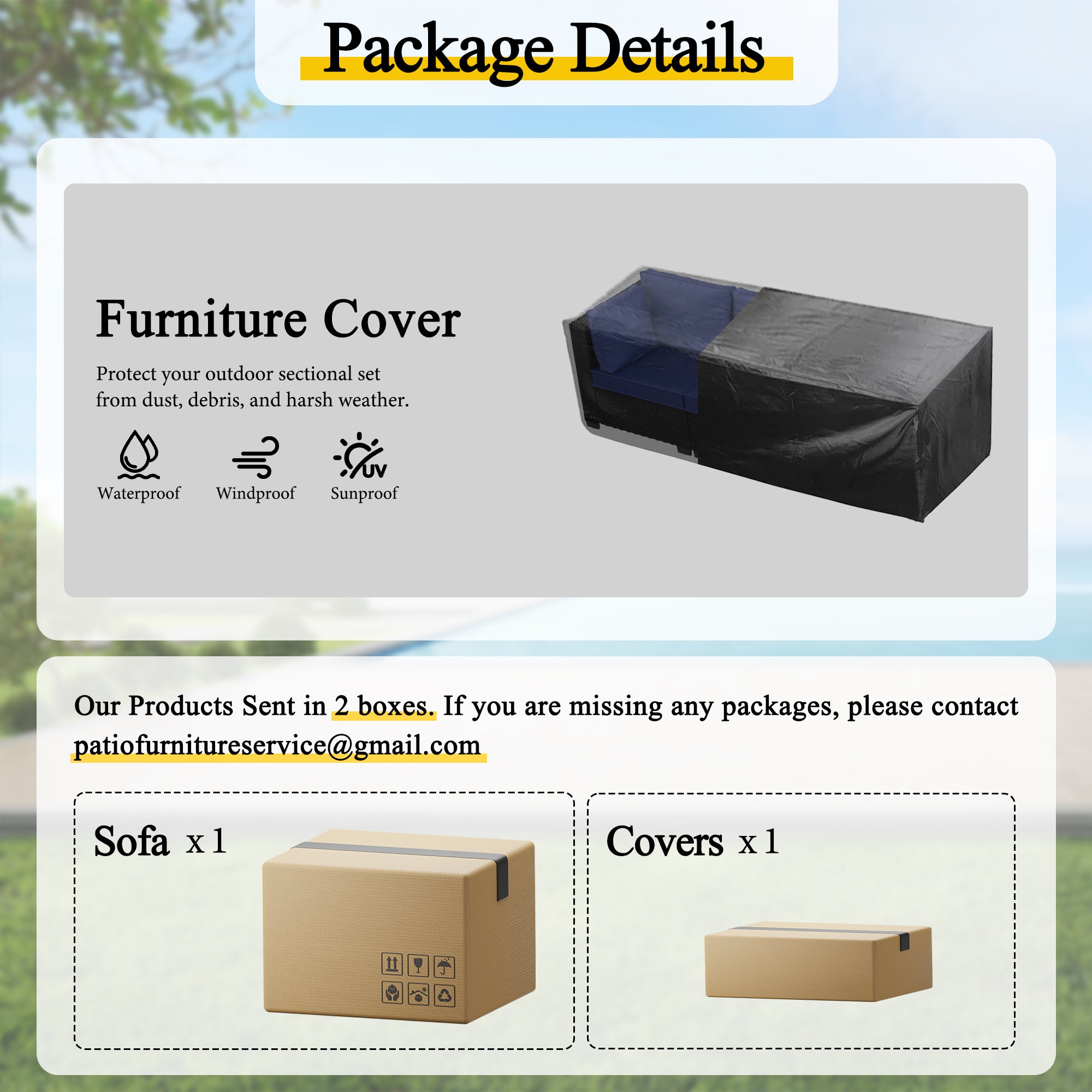 Ark Design 3-Piece Black Wicker Outdoor Patio Conversation Sectional Seating Set with Coffee Tables, Navy Blue Cushions with Sofa Protection Cover Option