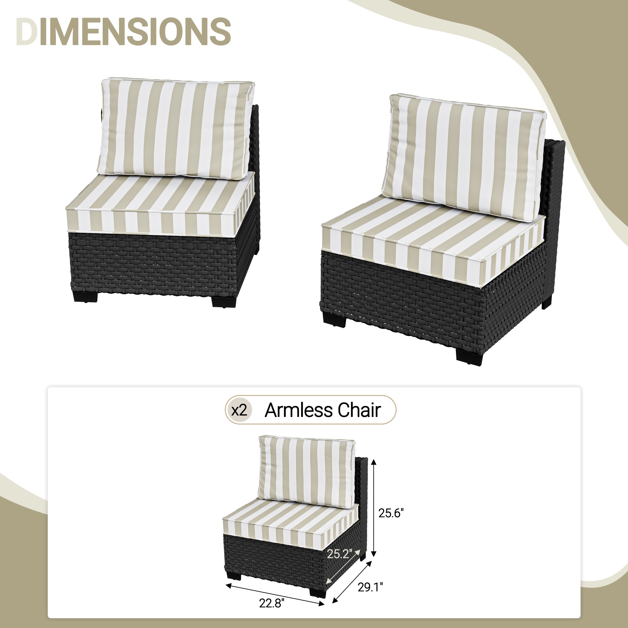 Ark Design 2-Piece Rattan Wicker Outdoor Patio Conversation SofaSeating Set, Stripe Brown Cushions with Sofa Protection Cover Option
