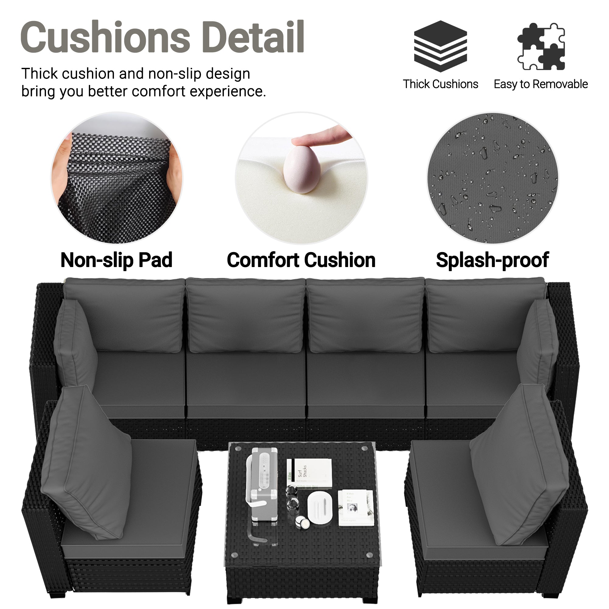 Ark Design 2-Piece Black Wicker Outdoor Patio Conversation Sectional Seating Set, Gray Cushions with Sofa Protection Cover Option