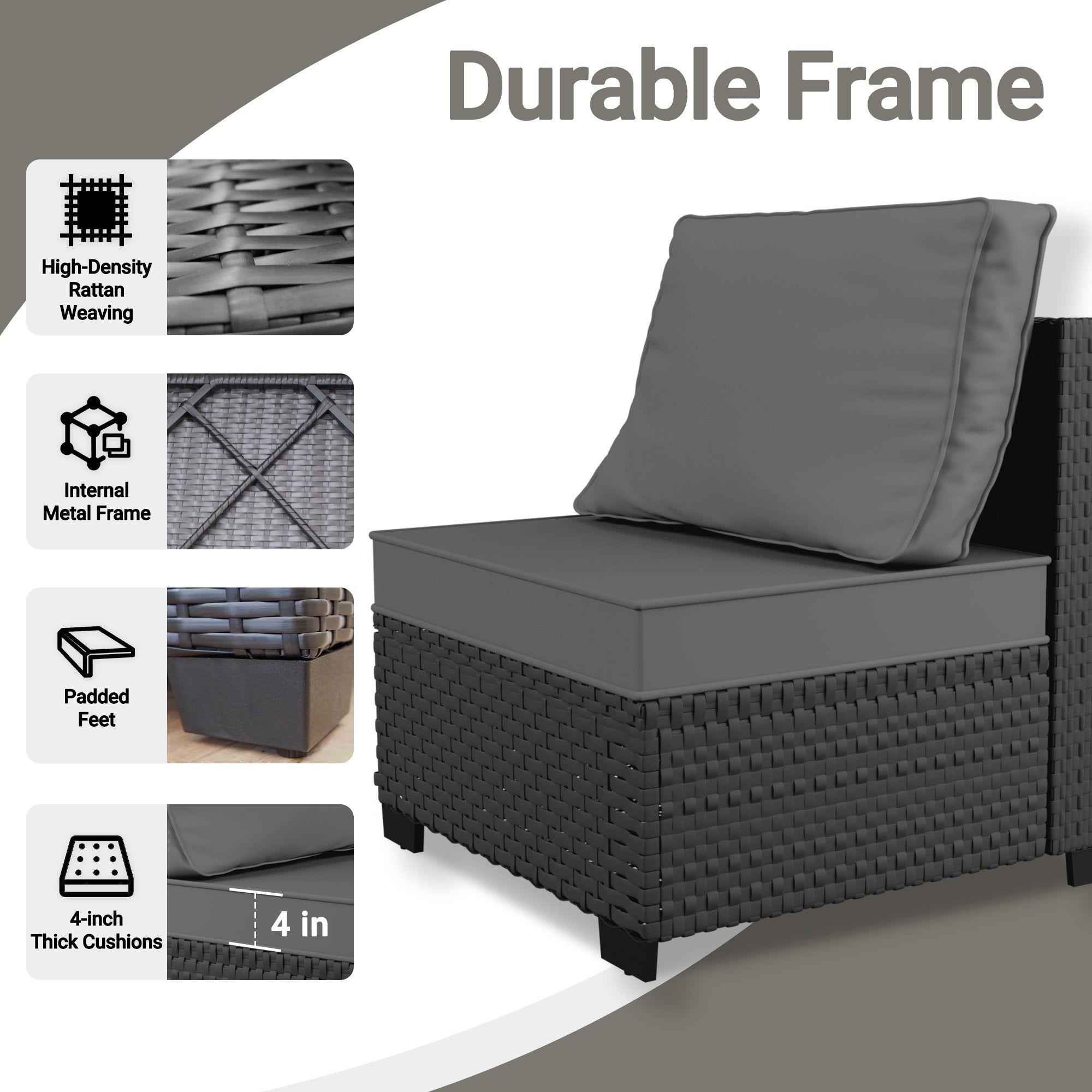 Ark Design 2-Piece Black Wicker Outdoor Patio Conversation Sectional Seating Set, Gray Cushions with Sofa Protection Cover Option