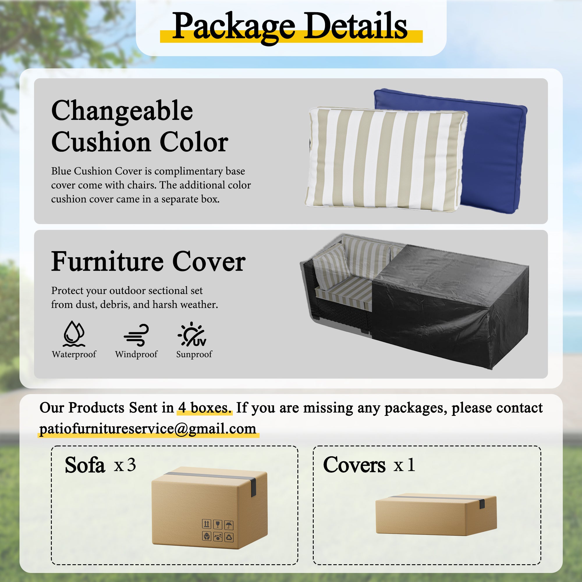 Ark Design 7-Piece Rattan Wicker Outdoor Patio Conversation SofaSeating Set with Coffee Table, Stripe Brown Cushions with Sofa Protection Cover Option
