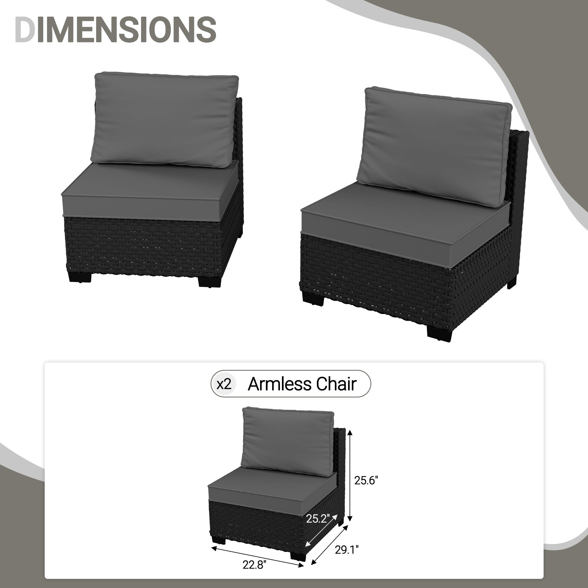 Ark Design 2-Piece Black Wicker Outdoor Patio Conversation Sectional Seating Set, Gray Cushions with Sofa Protection Cover Option