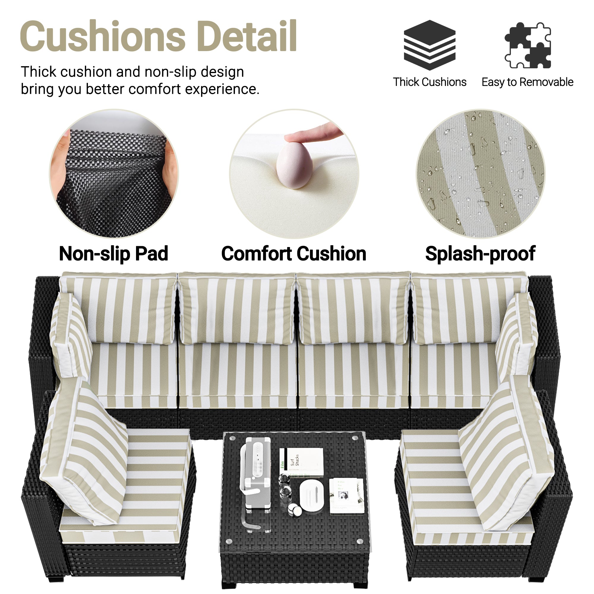Ark Design 2-Piece Rattan Wicker Outdoor Patio Conversation SofaSeating Set, Stripe Brown Cushions with Sofa Protection Cover Option