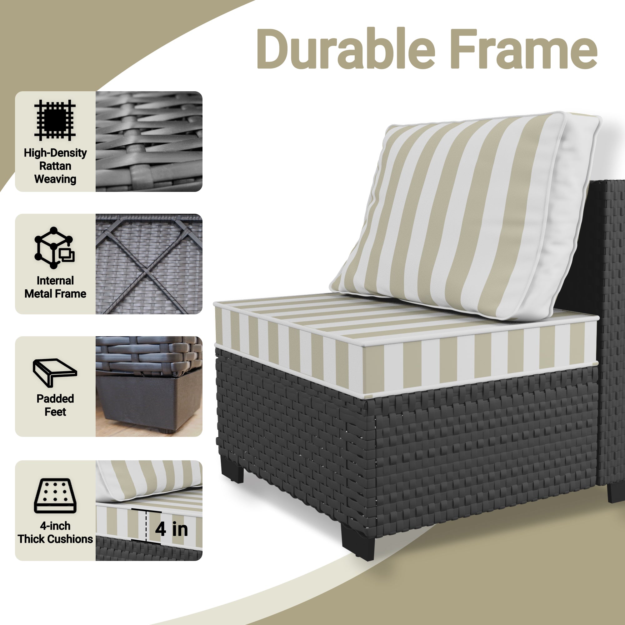 Ark Design 2-Piece Rattan Wicker Outdoor Patio Conversation SofaSeating Set, Stripe Brown Cushions with Sofa Protection Cover Option