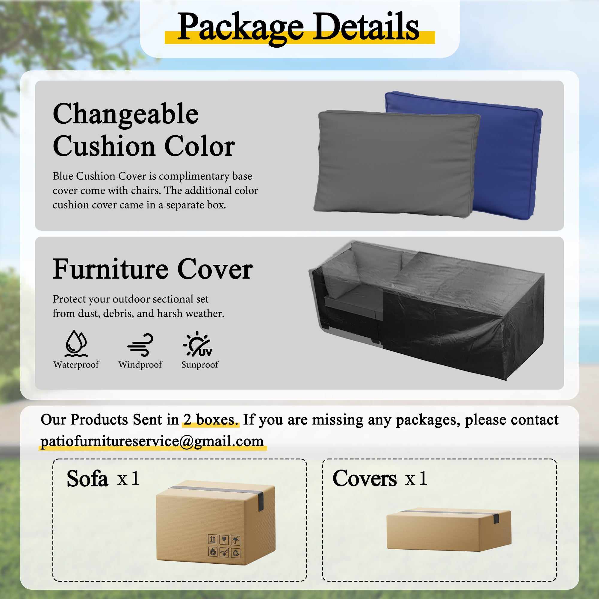 Ark Design 2-Piece Black Wicker Outdoor Patio Conversation Sectional Seating Set, Gray Cushions with Sofa Protection Cover Option