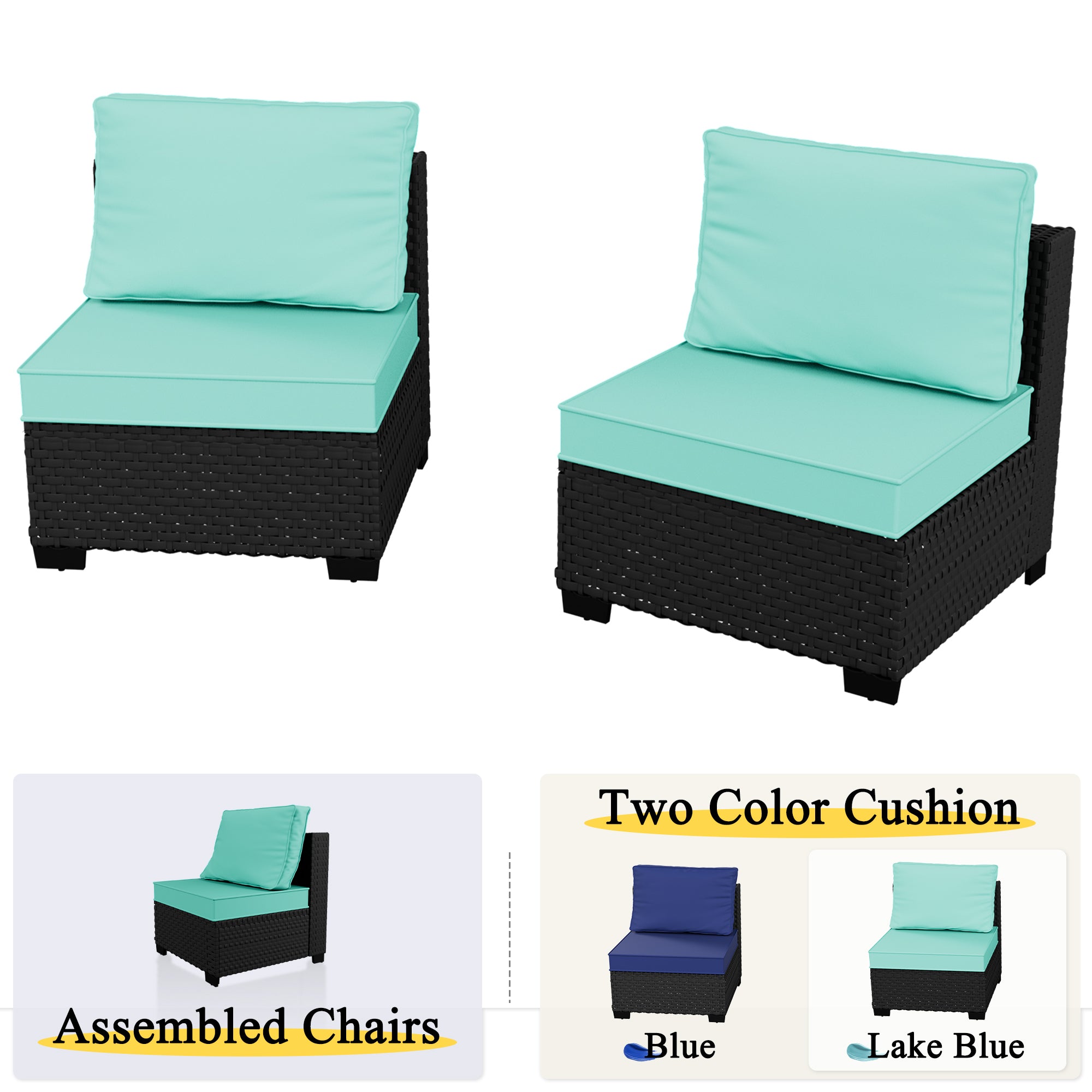 Ark Design 2-Piece Rattan Wicker Outdoor Patio Conversation SofaSeating Set, Green Cushions with Sofa Protection Cover Option