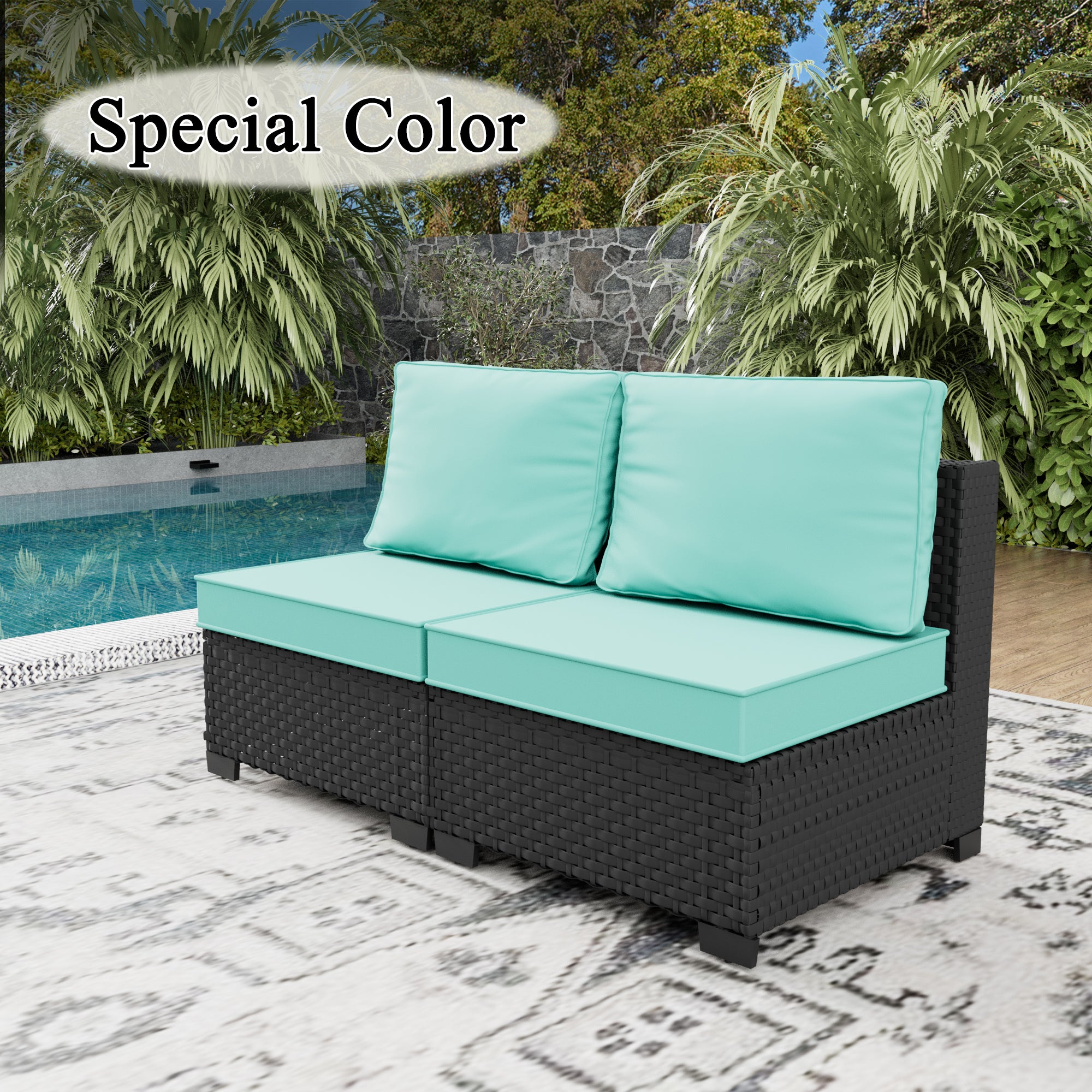 Ark Design 2-Piece Rattan Wicker Outdoor Patio Conversation SofaSeating Set, Green Cushions with Sofa Protection Cover Option