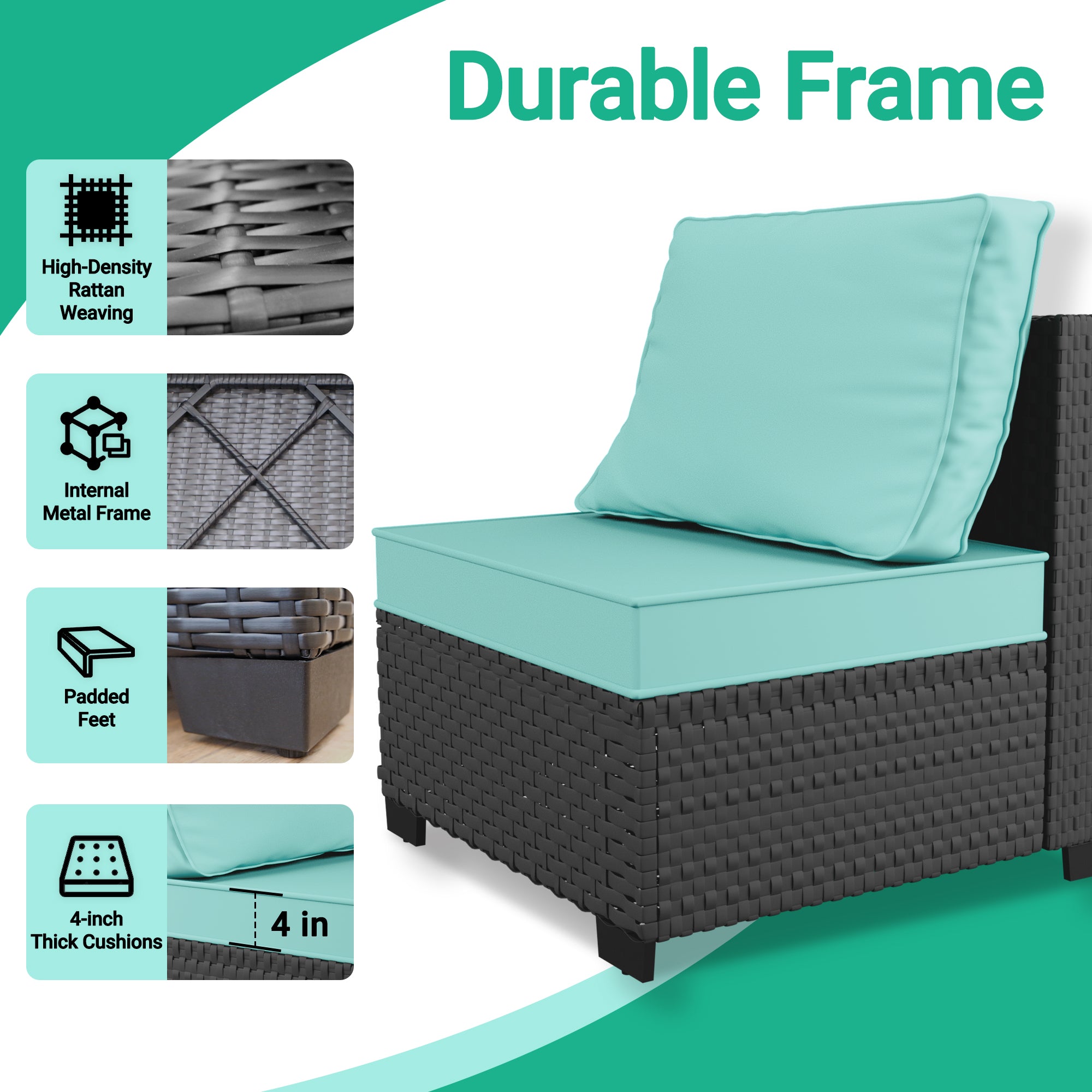 Ark Design 3-Piece Rattan Wicker Outdoor Patio Conversation SofaSeating Set with Coffee Table, Green Cushions with Sofa Protection Cover Option
