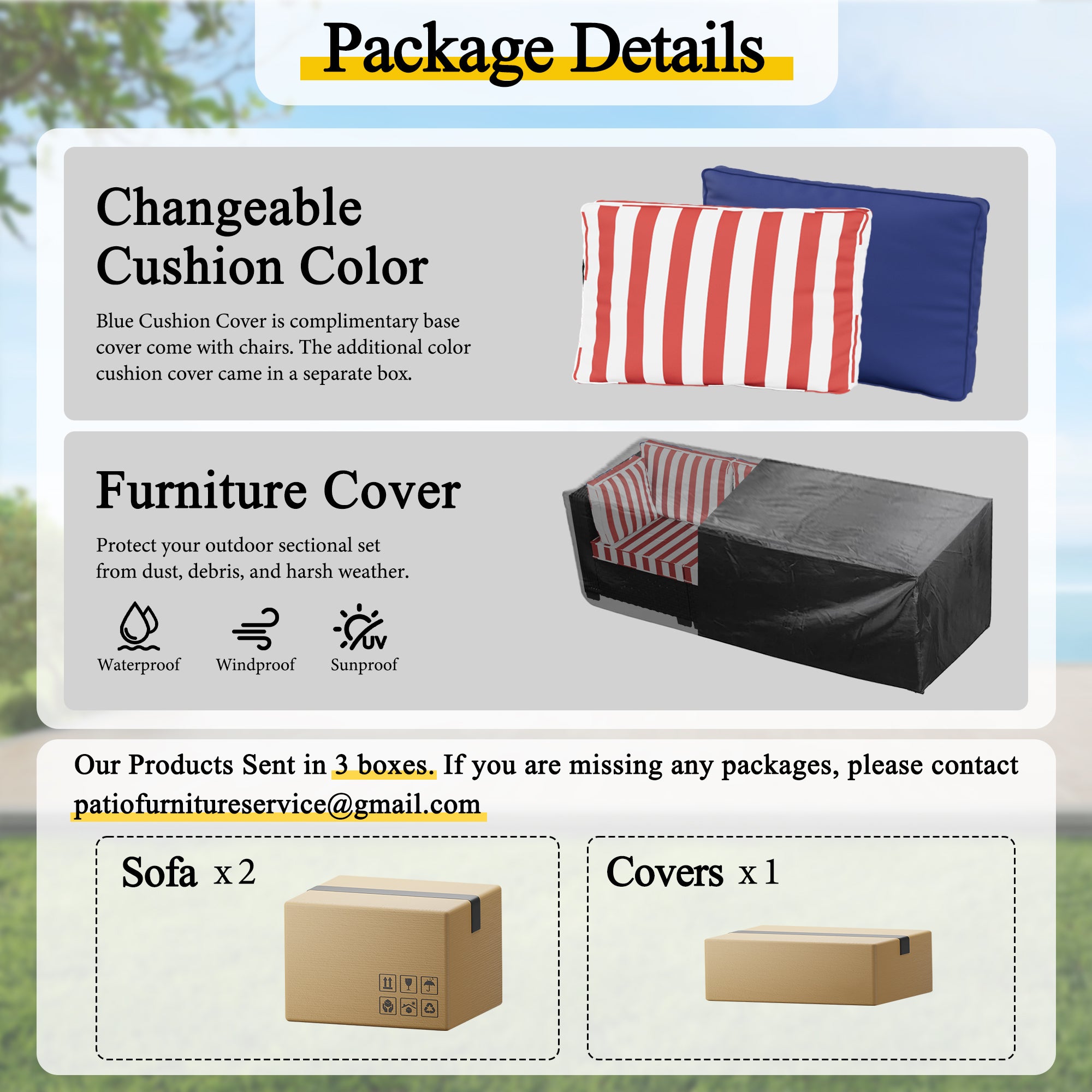 Ark Design 5-Piece Rattan Wicker Outdoor Patio Conversation SofaSeating Set with Coffee Table, Stripe Red Cushions with Sofa Protection Cover Option