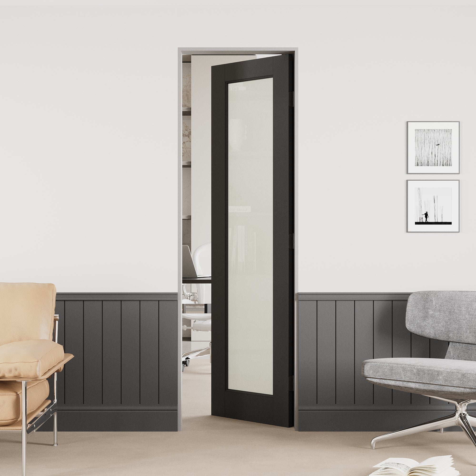 Ark Design Frosted Glass Door Slab with/without Prehung Kit, Black