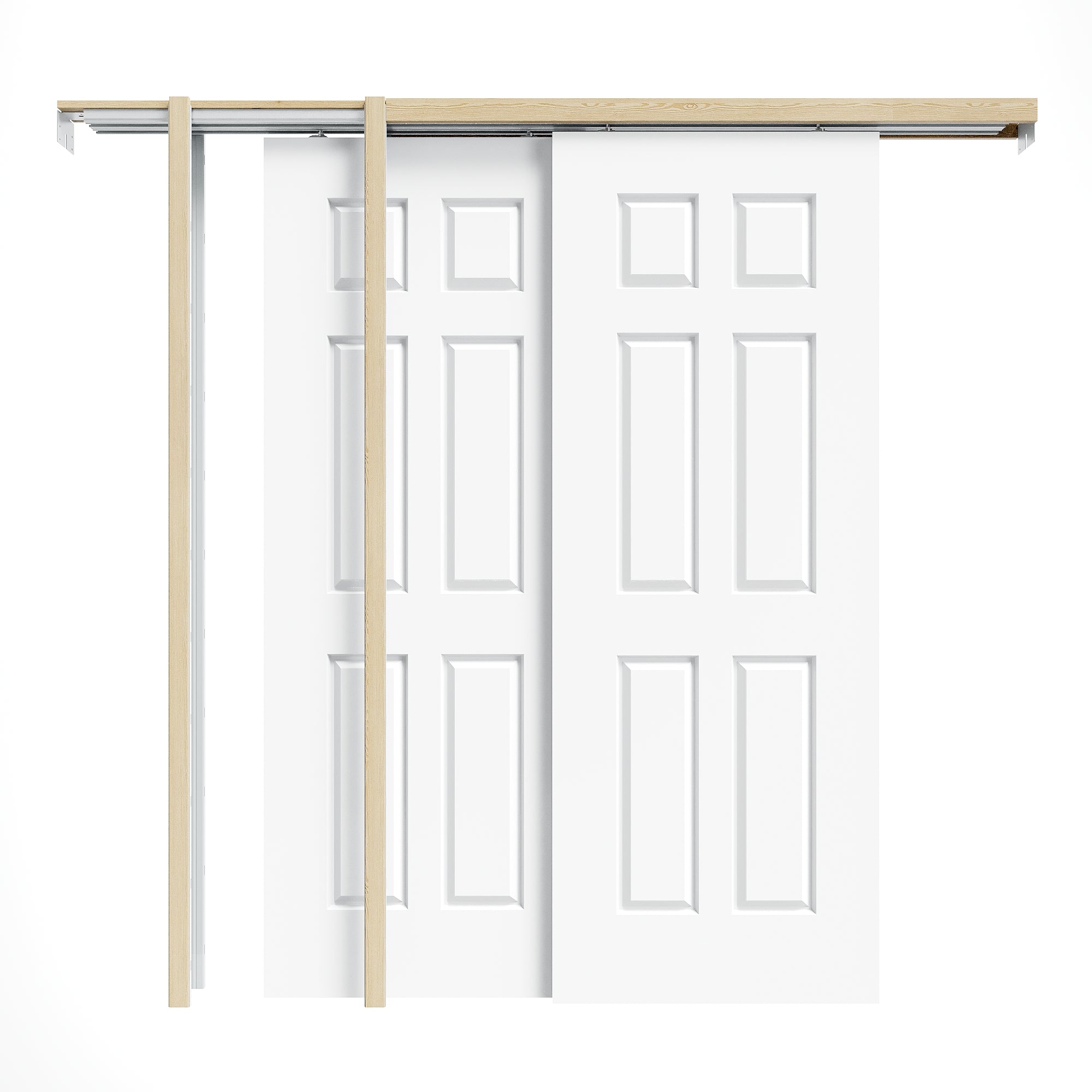 Ark Design Molded 6 Lite Panel Double Bypass Pocket Door with Hardware Kit & Soft Close & Frame, Solid Core MDF Wood & Paint-grade Finished, White