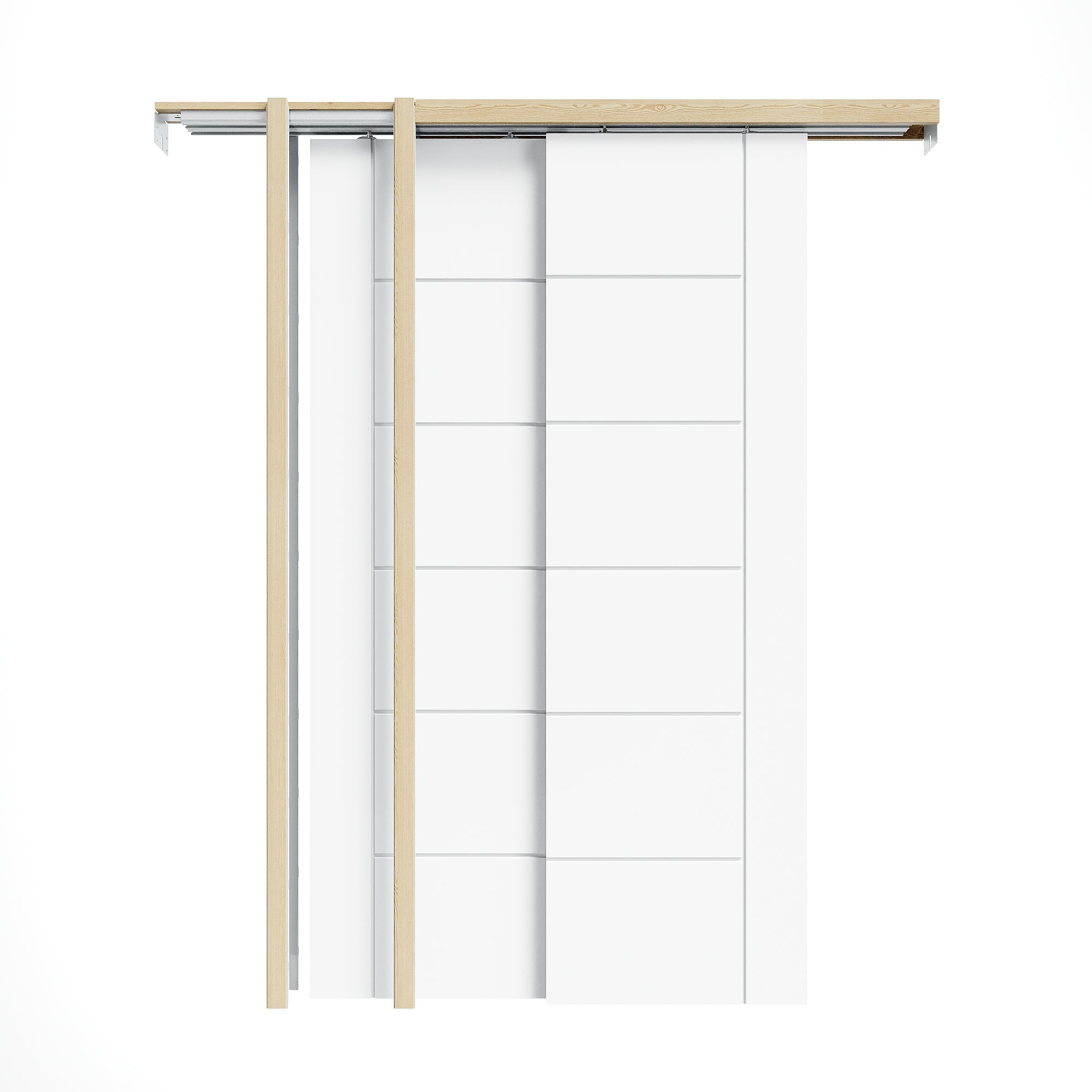 Ark Design Molded 6 Lite Panel Modern Double Bypass Pocket Door with Hardware Kit & Soft Close & Frame, Solid Core MDF Wood & Paint-grade Finished, White (Copy)