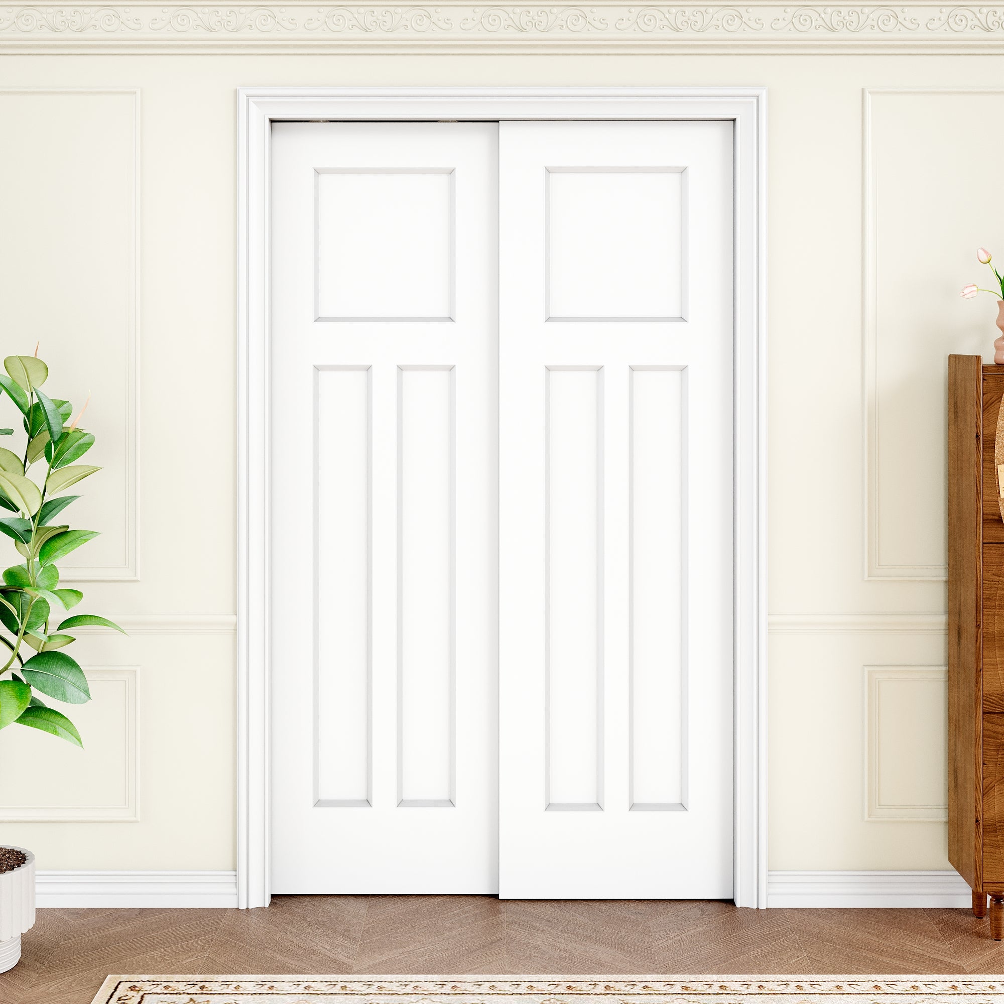 Ark Design Molded T Panel Double Bypass Pocket Door with Hardware Kit