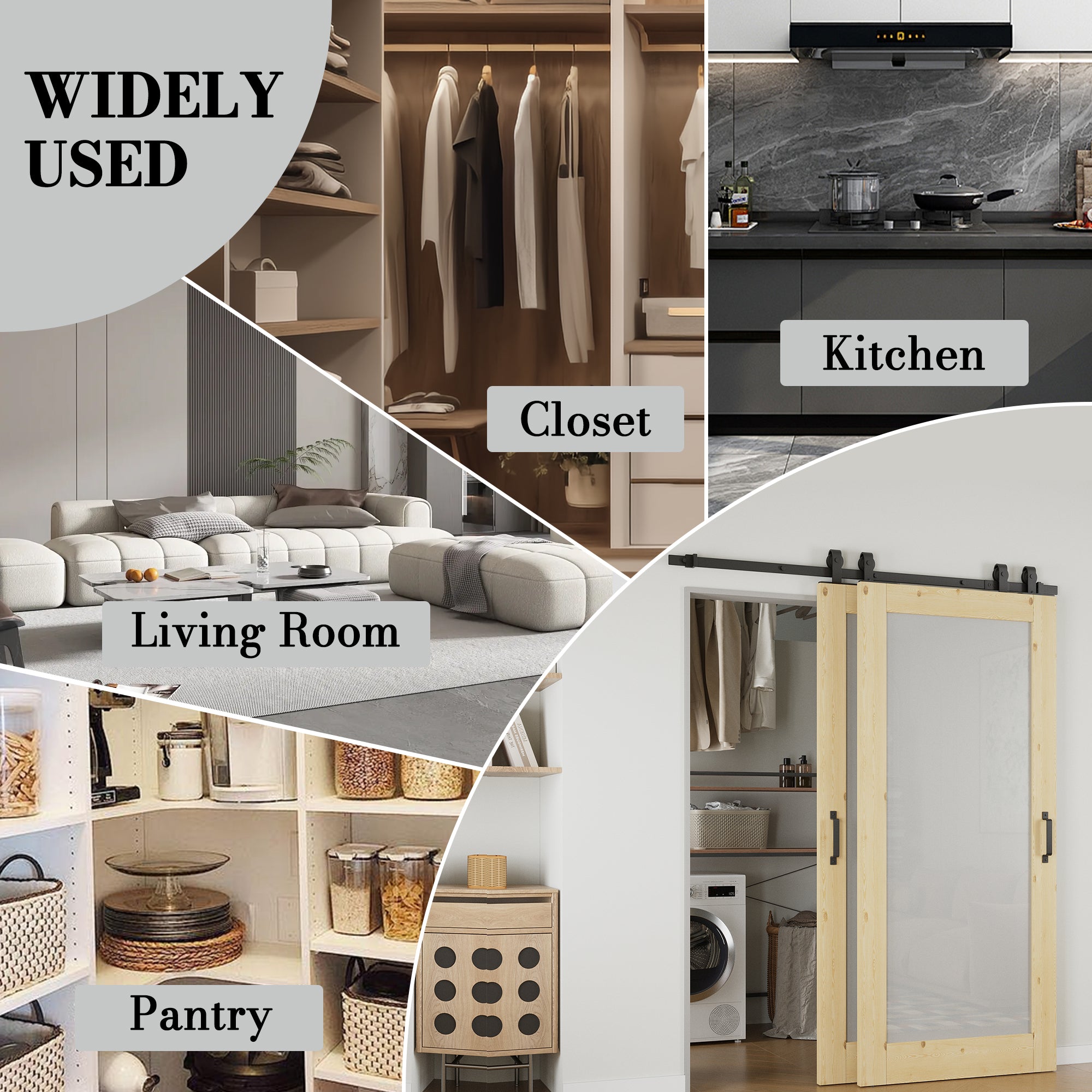 Ark Design Bypass Barn Door, 1-Lite Tempred Frosted Glass, Solid Pine Wood & Unfinished & Paintable Surface, With Hardware Kit Bypass