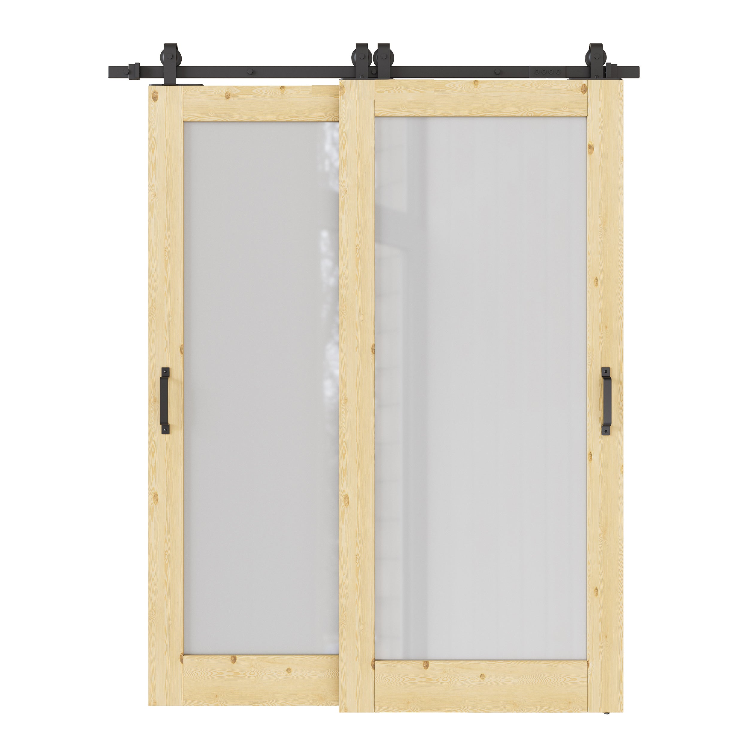 Ark Design Bypass Barn Door, 1-Lite Tempred Frosted Glass, Solid Pine Wood & Unfinished & Paintable Surface, With Hardware Kit Bypass