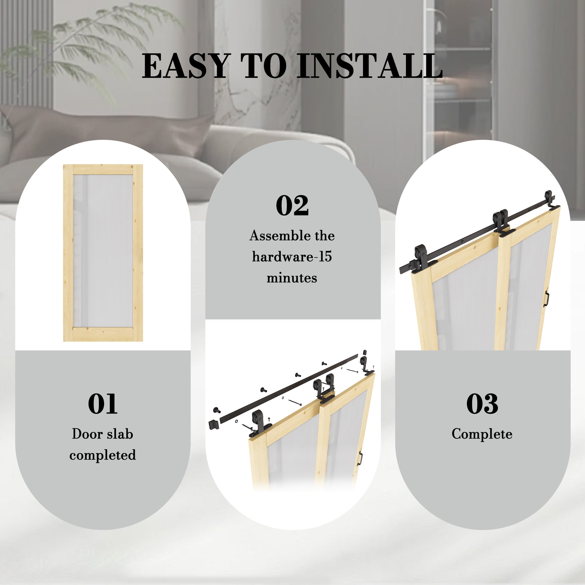 Ark Design Bypass Barn Door, 1-Lite Tempred Frosted Glass, Solid Pine Wood & Unfinished & Paintable Surface, With Hardware Kit Bypass