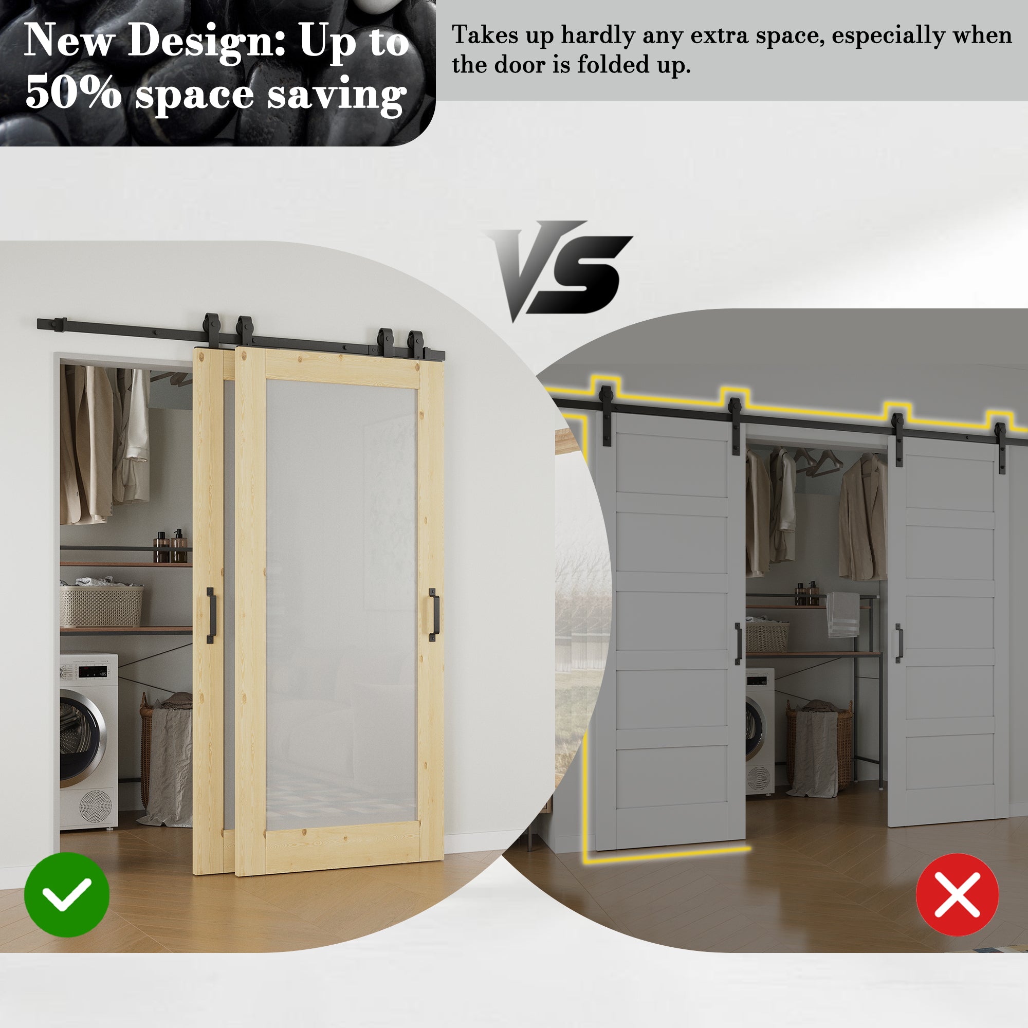 Ark Design Bypass Barn Door, 1-Lite Tempred Frosted Glass, Solid Pine Wood & Unfinished & Paintable Surface, With Hardware Kit Bypass