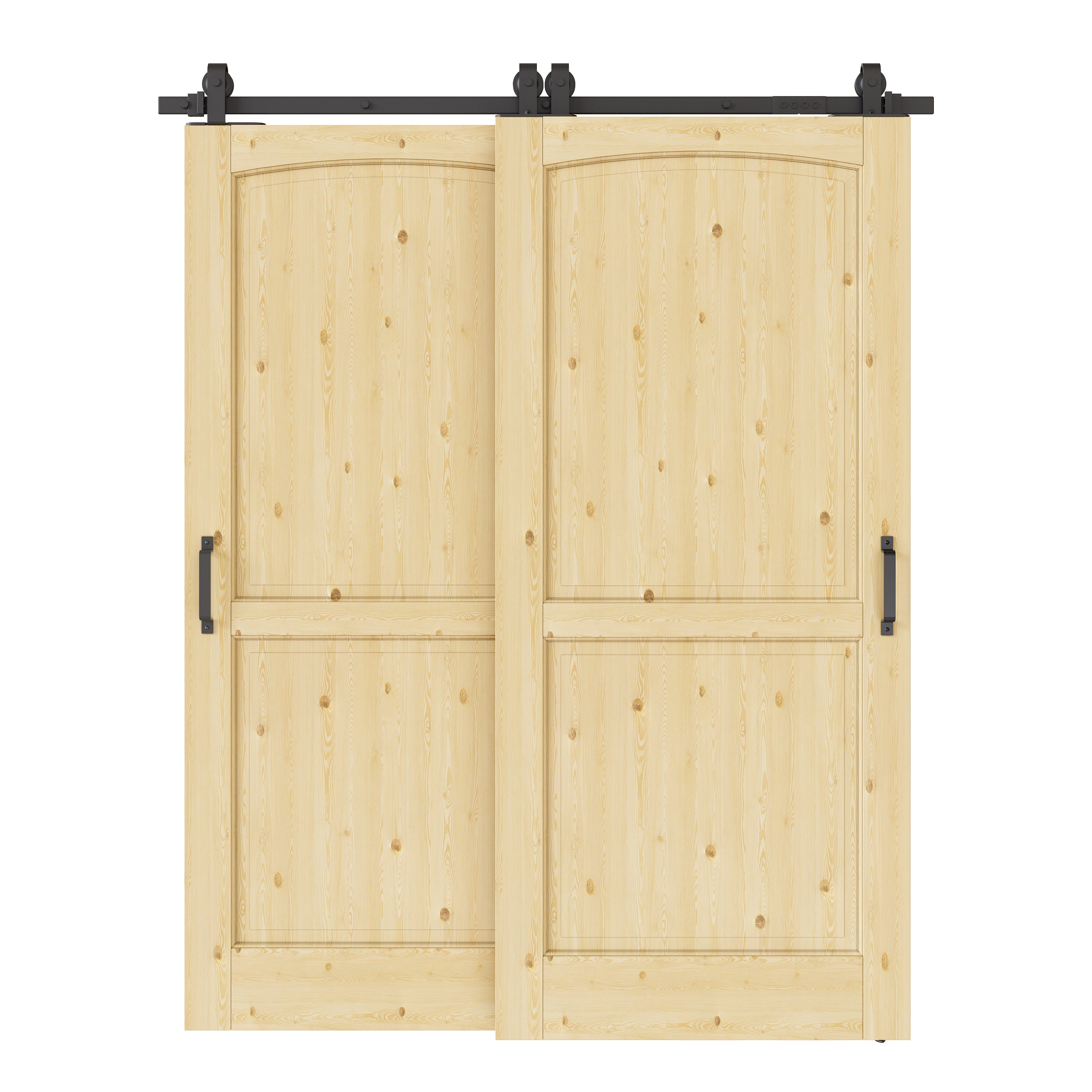 Ark Design Bypass Barn Door, 2-Lite Panel, Solid Pine Wood & Unfinished & Paintable Surface, With Hardware Kit Bypass