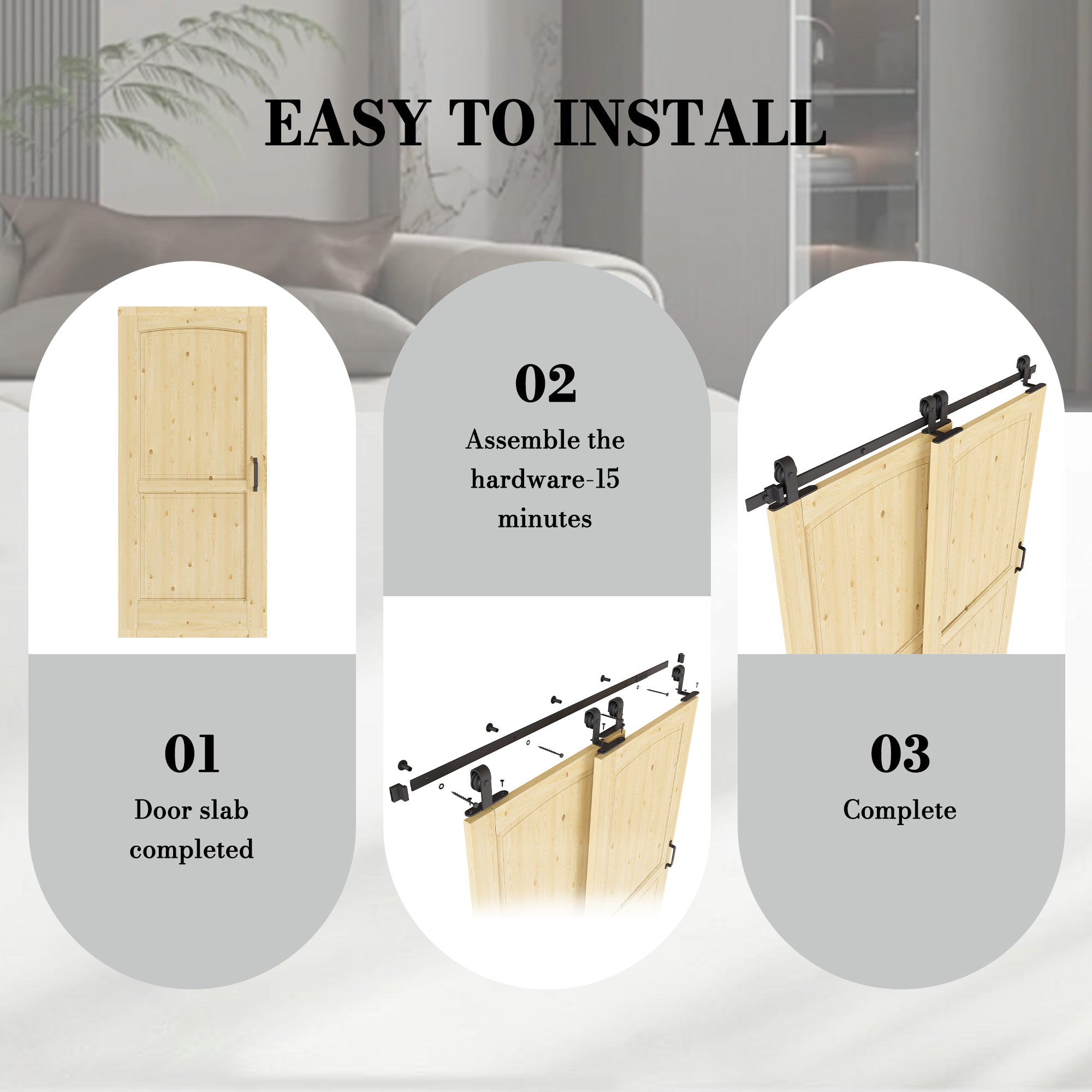 Ark Design Bypass Barn Door, 2-Lite Panel, Solid Pine Wood & Unfinished & Paintable Surface, With Hardware Kit Bypass