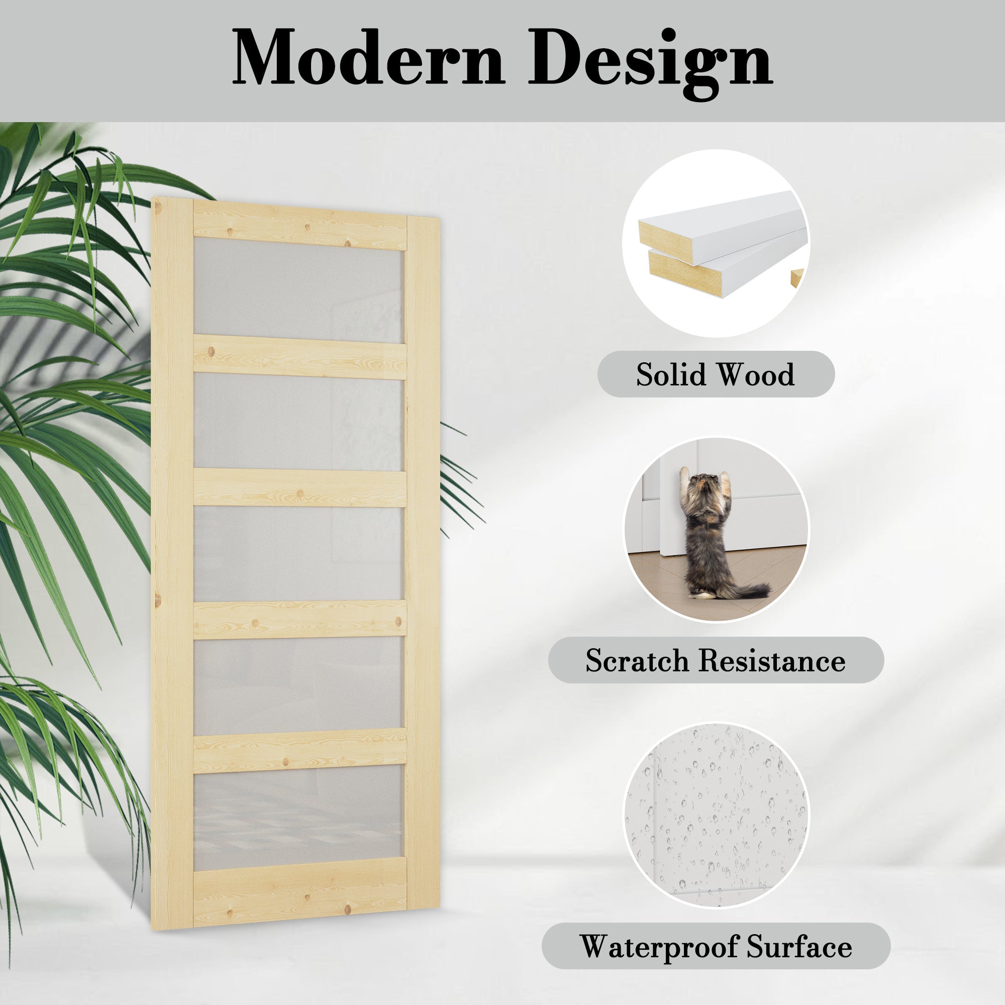 Ark Design Bypass Barn Door, 5-Lite Tempred Frosted Glass, Solid Pine Wood & Unfinished & Paintable Surface, With Hardware Kit Bypass