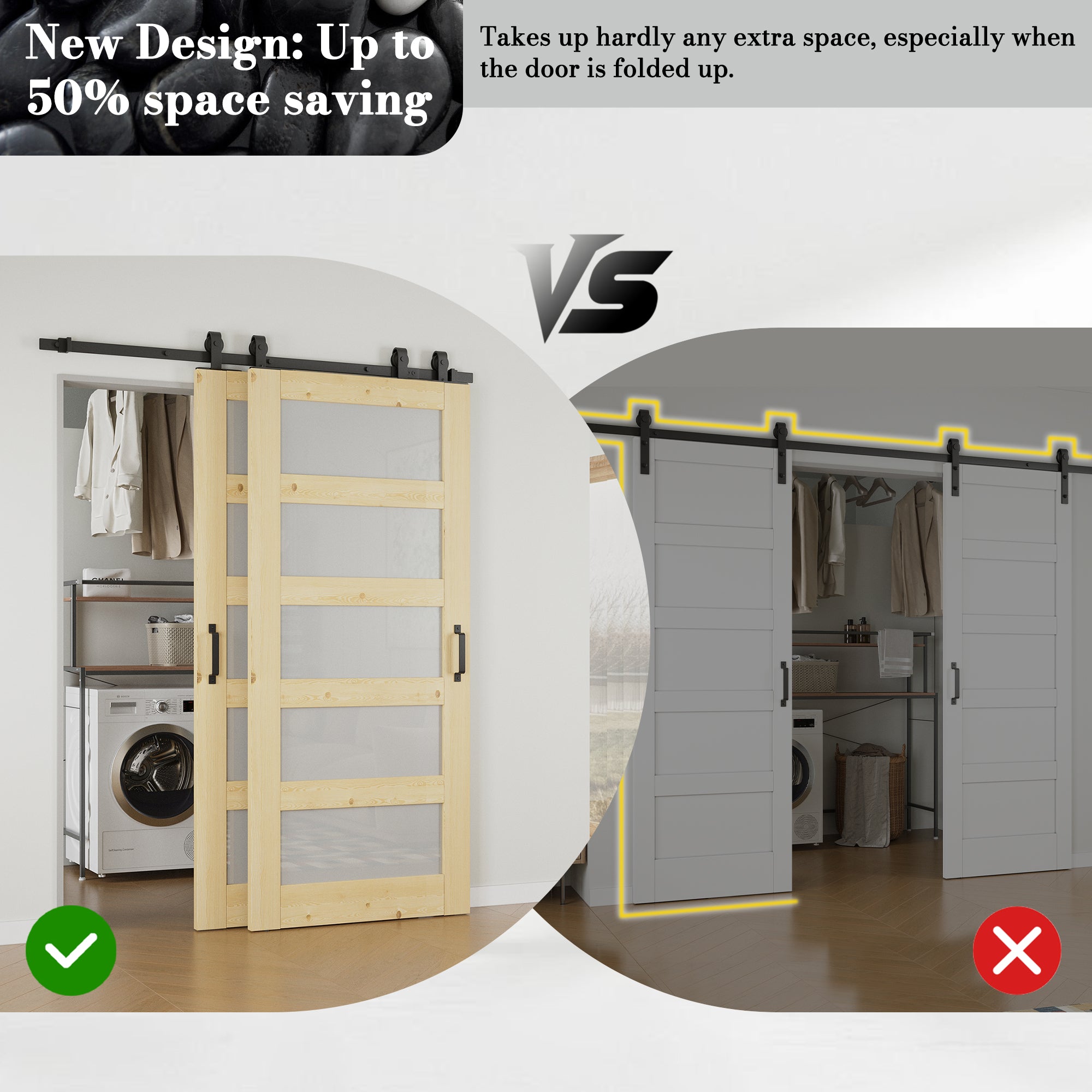 Ark Design Bypass Barn Door, 5-Lite Tempred Frosted Glass, Solid Pine Wood & Unfinished & Paintable Surface, With Hardware Kit Bypass