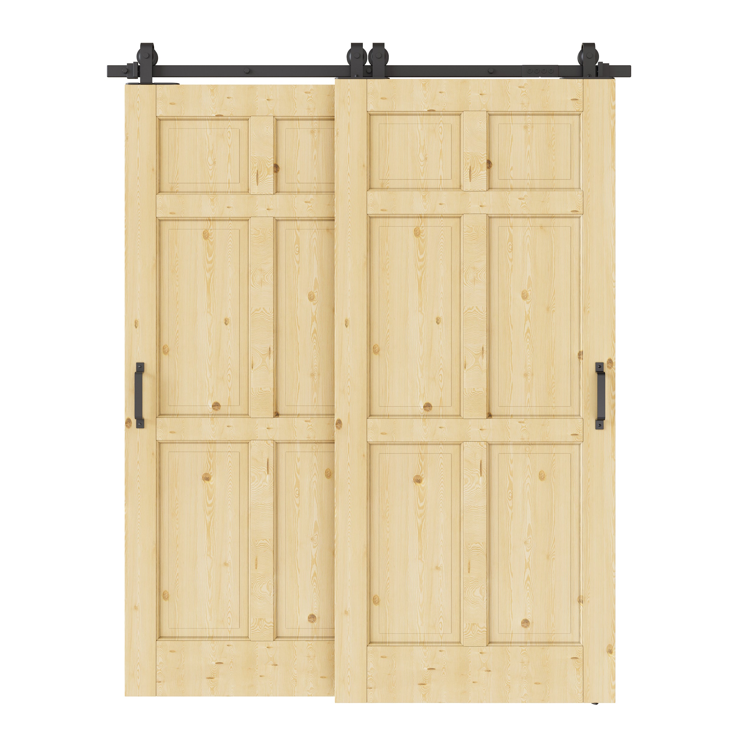 Ark Design Bypass Barn Door, 6-Lite Panel, Solid Pine Wood & Unfinished & Paintable Surface, With Hardware Kit Bypass