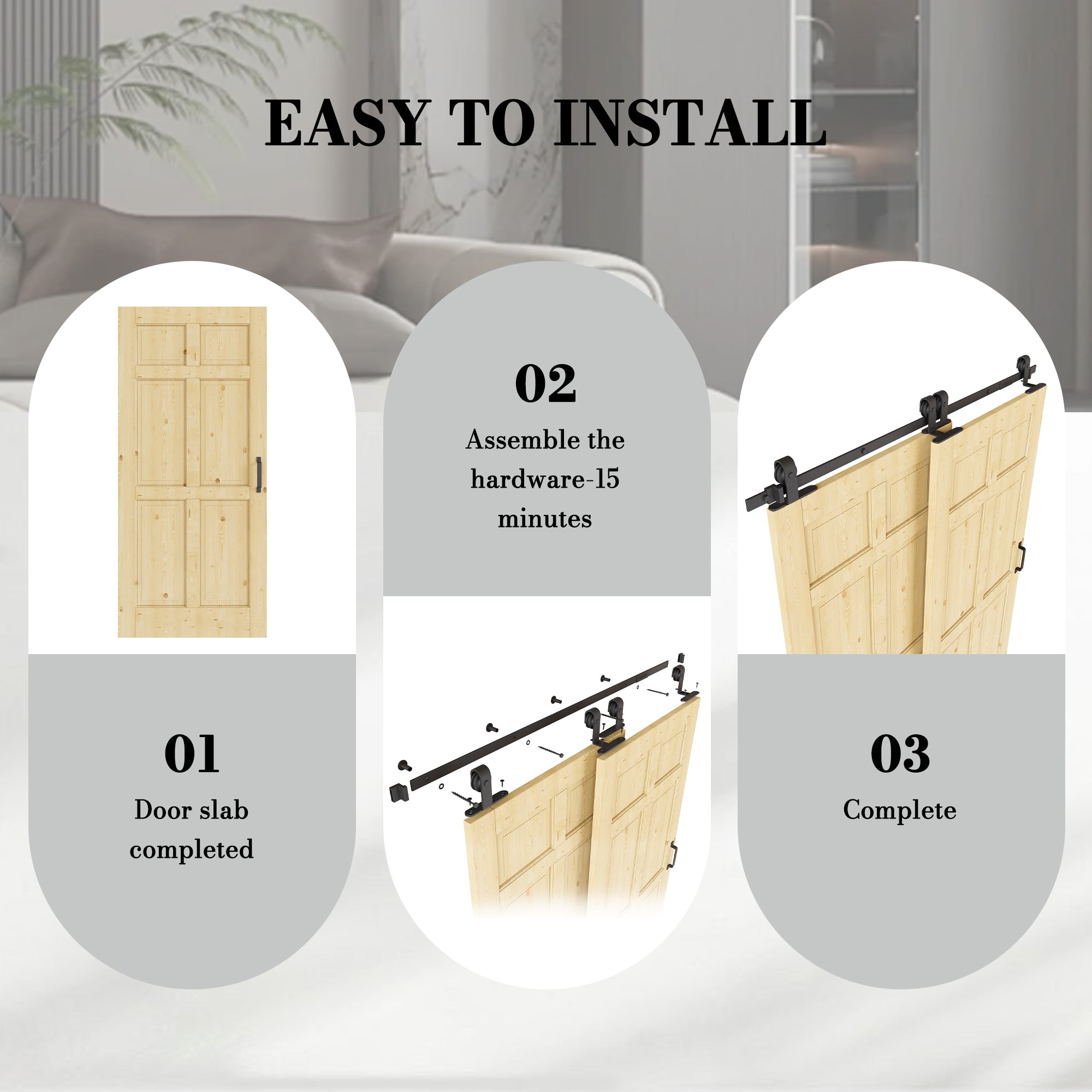Ark Design Bypass Barn Door, 6-Lite Panel, Solid Pine Wood & Unfinished & Paintable Surface, With Hardware Kit Bypass