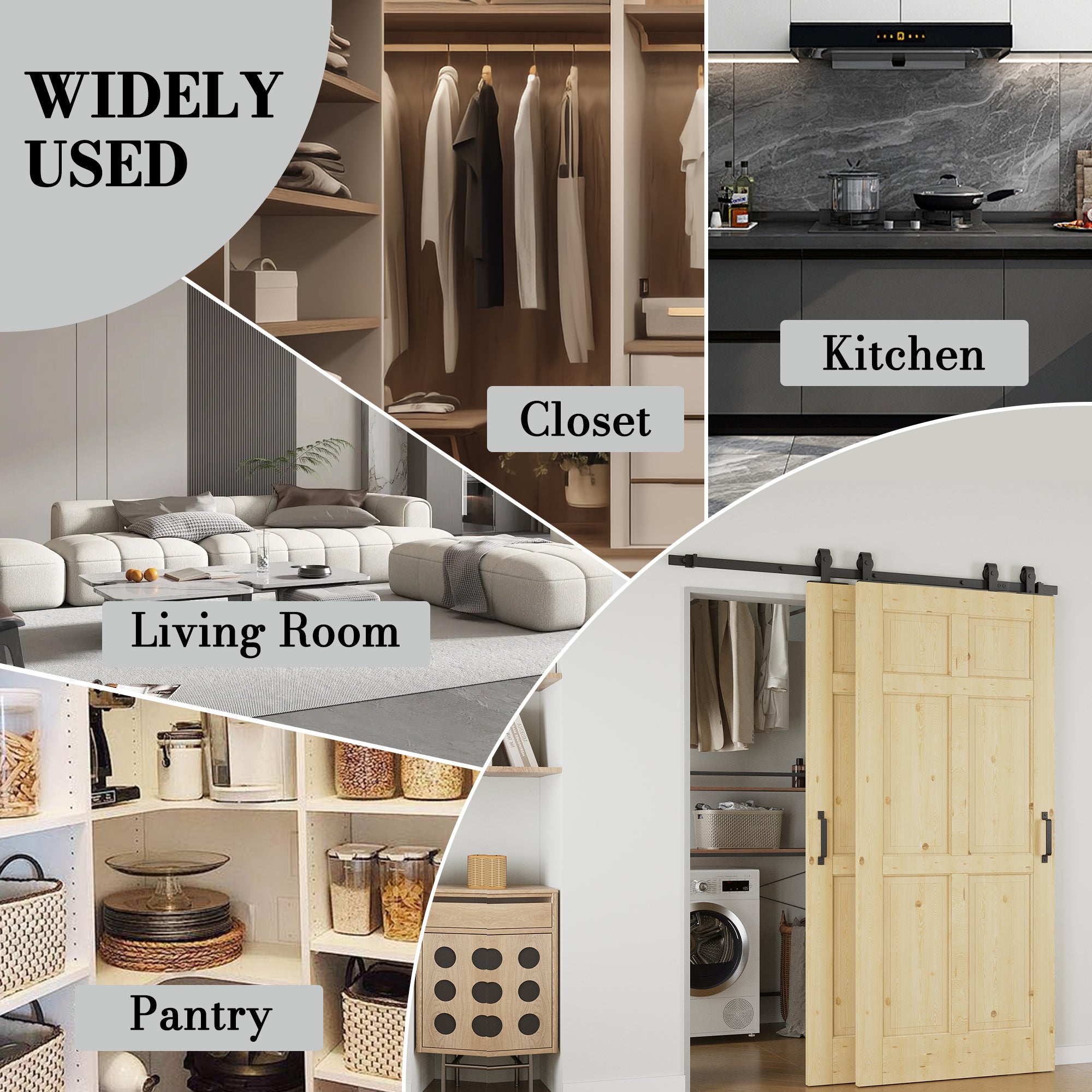 Ark Design Bypass Barn Door, 6-Lite Panel, Solid Pine Wood & Unfinished & Paintable Surface, With Hardware Kit Bypass