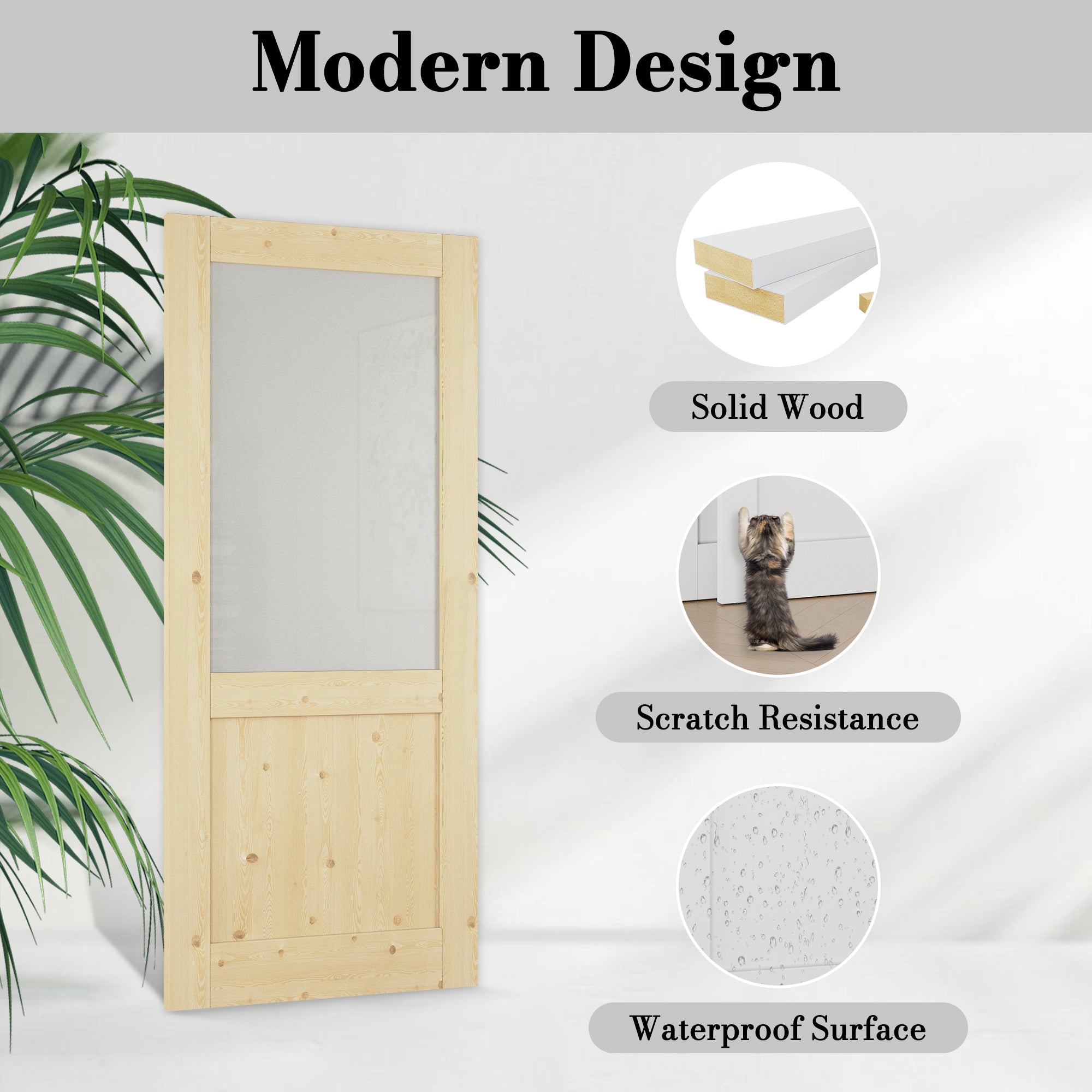 Ark Design Bypass Barn Door, Half-Lite Tempred Frosted Glass, Solid Pine Wood & Unfinished & Paintable Surface, With Hardware Kit Bypass