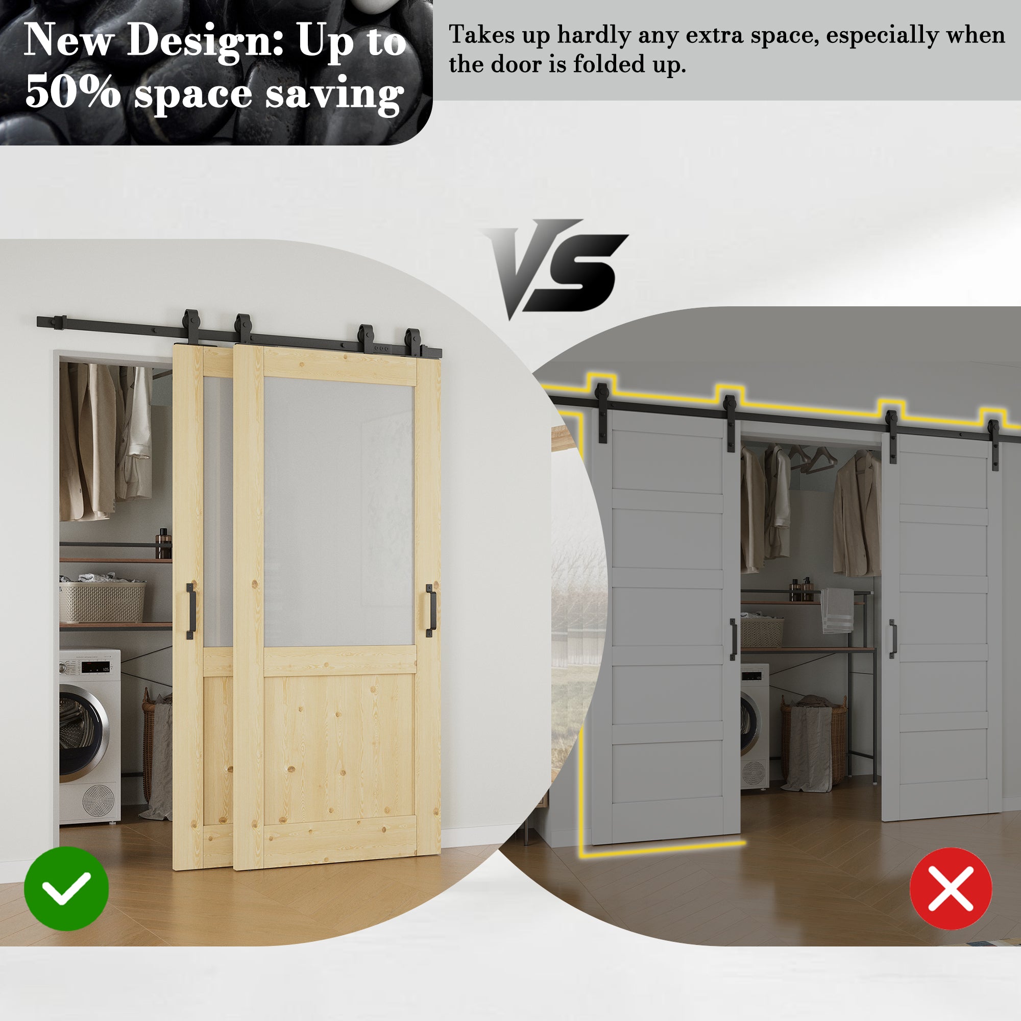 Ark Design Bypass Barn Door, Half-Lite Tempred Frosted Glass, Solid Pine Wood & Unfinished & Paintable Surface, With Hardware Kit Bypass