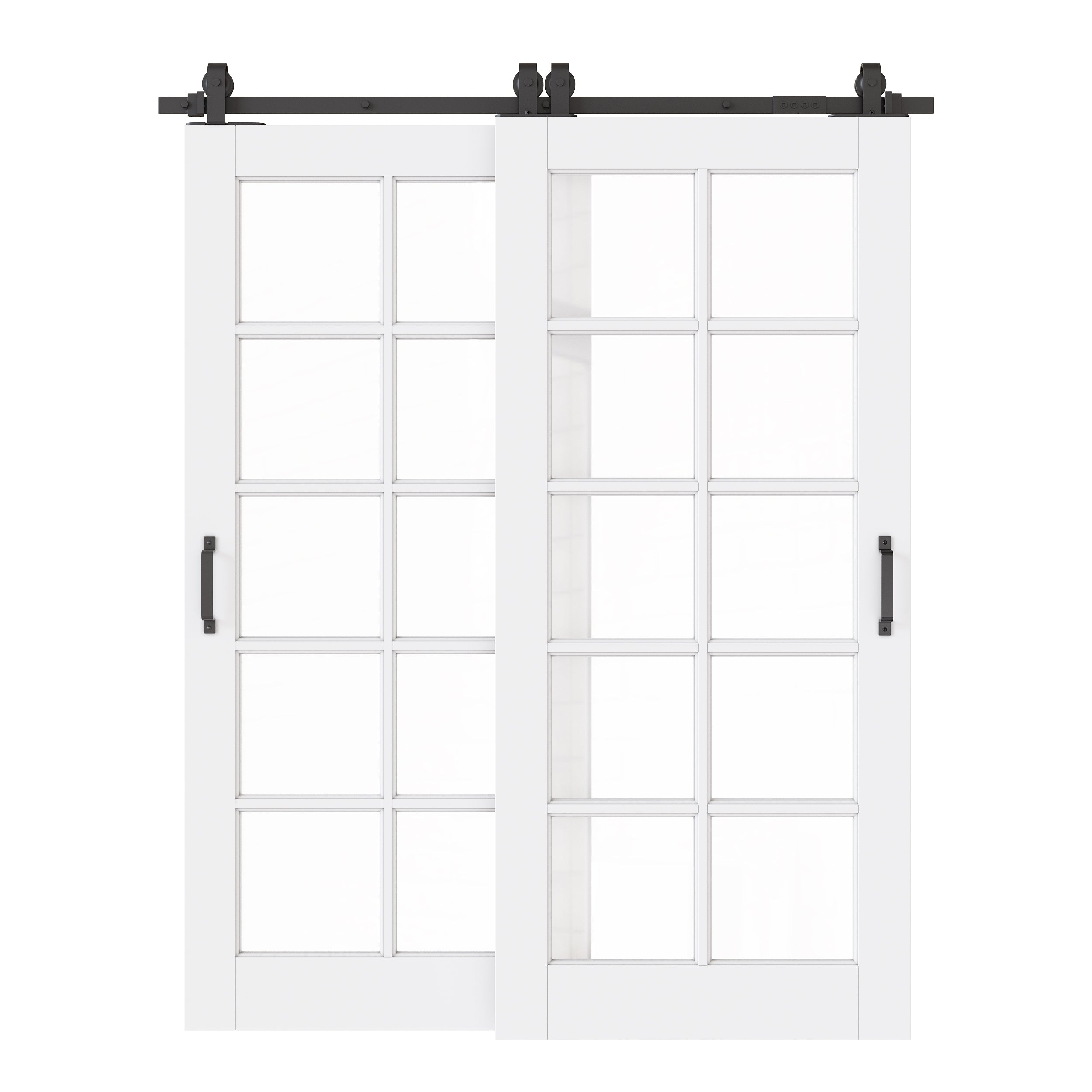 Ark Design Bypass Barn Door, 10-Lite Clear Glass, Solid Core MDF & Pre-finished & Paintable Surface, With Hardware Kit Bypass, White