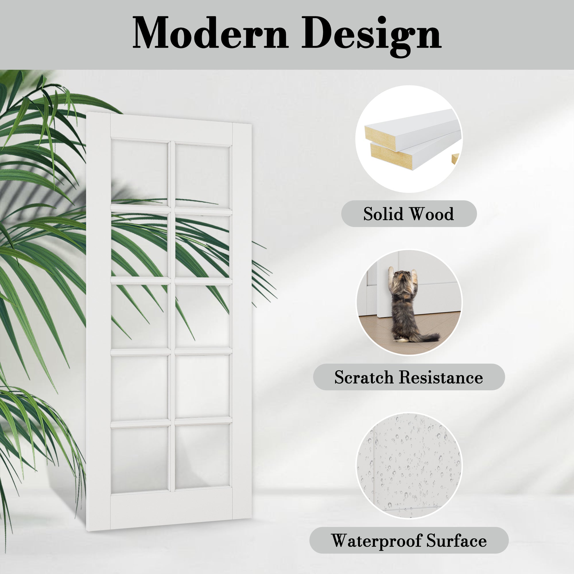 Ark Design Bypass Barn Door, 10-Lite Clear Glass, Solid Core MDF & Pre-finished & Paintable Surface, With Hardware Kit Bypass, White