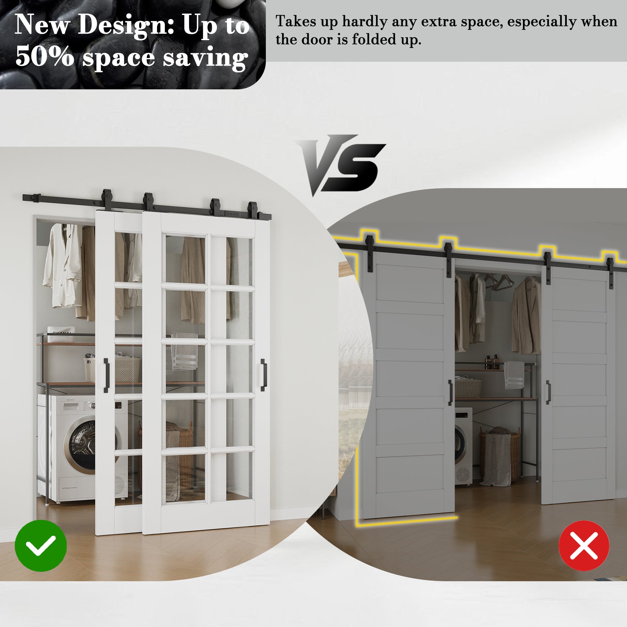 Ark Design Bypass Barn Door, 10-Lite Clear Glass, Solid Core MDF & Pre-finished & Paintable Surface, With Hardware Kit Bypass, White