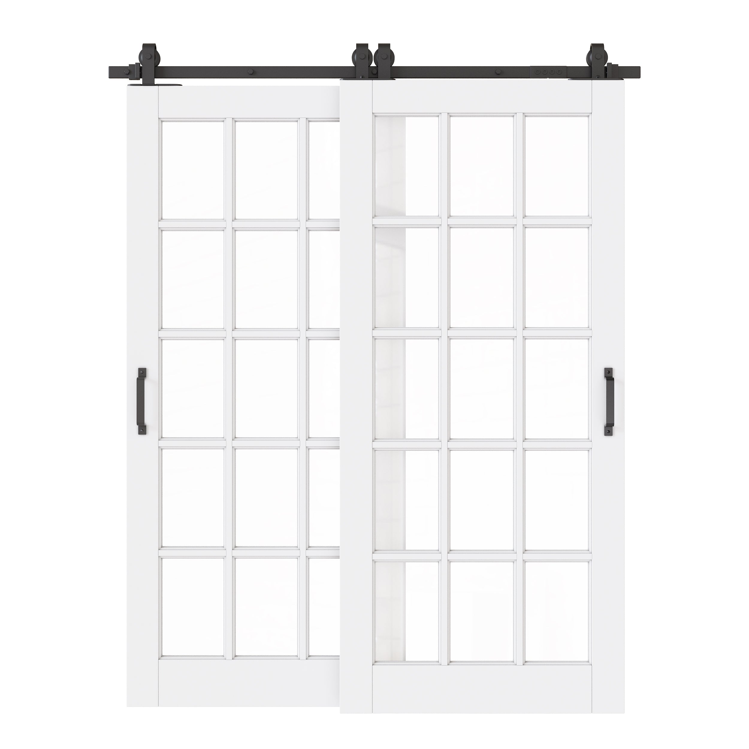 Ark Design Bypass Barn Door, 15-Lite Clear Glass, Solid Core MDF & Pre-finished & Paintable Surface, With Hardware Kit Bypass, White