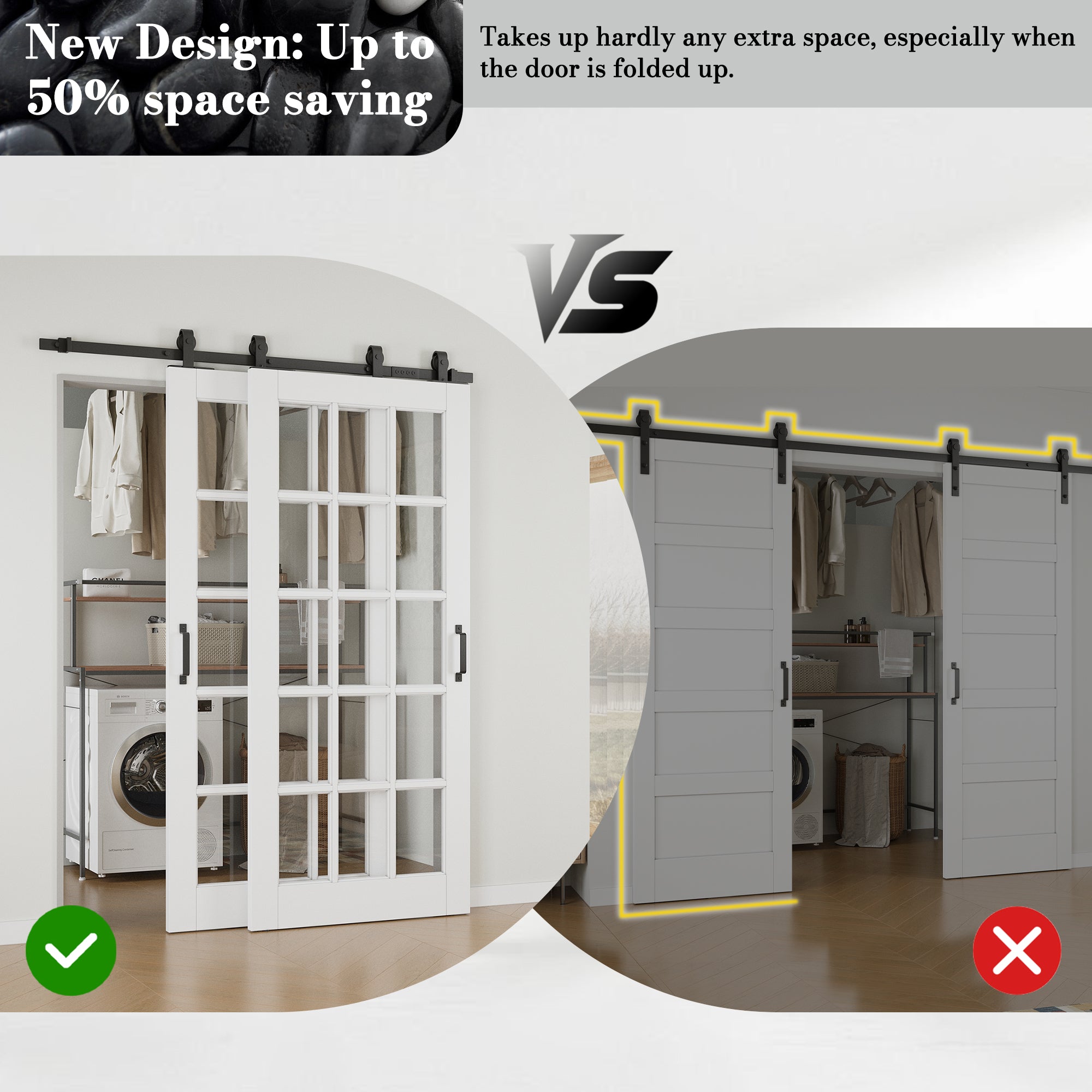 Ark Design Bypass Barn Door, 15-Lite Clear Glass, Solid Core MDF & Pre-finished & Paintable Surface, With Hardware Kit Bypass, White